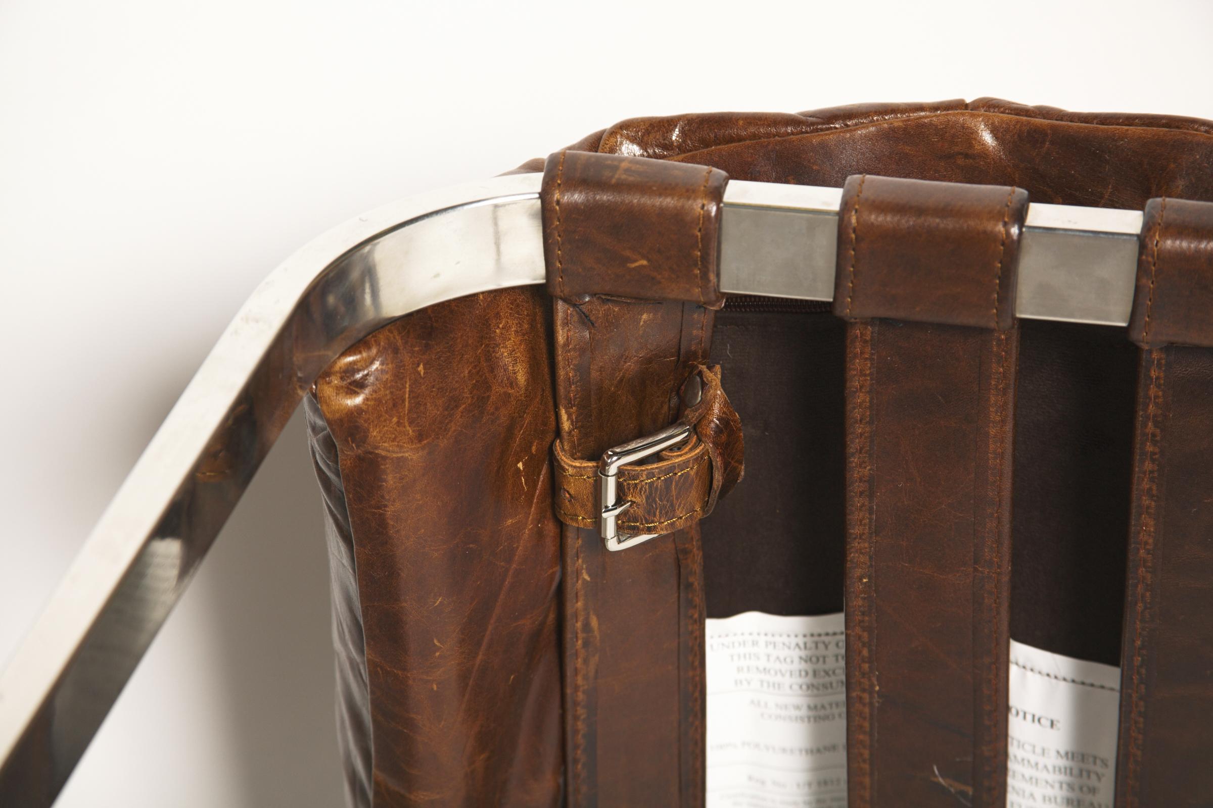 Restoration Hardware Oviedo Brown Leather Bar Stools, Set of 4 2