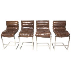 Restoration Hardware Oviedo Brown Leather Bar Stools, Set of 4