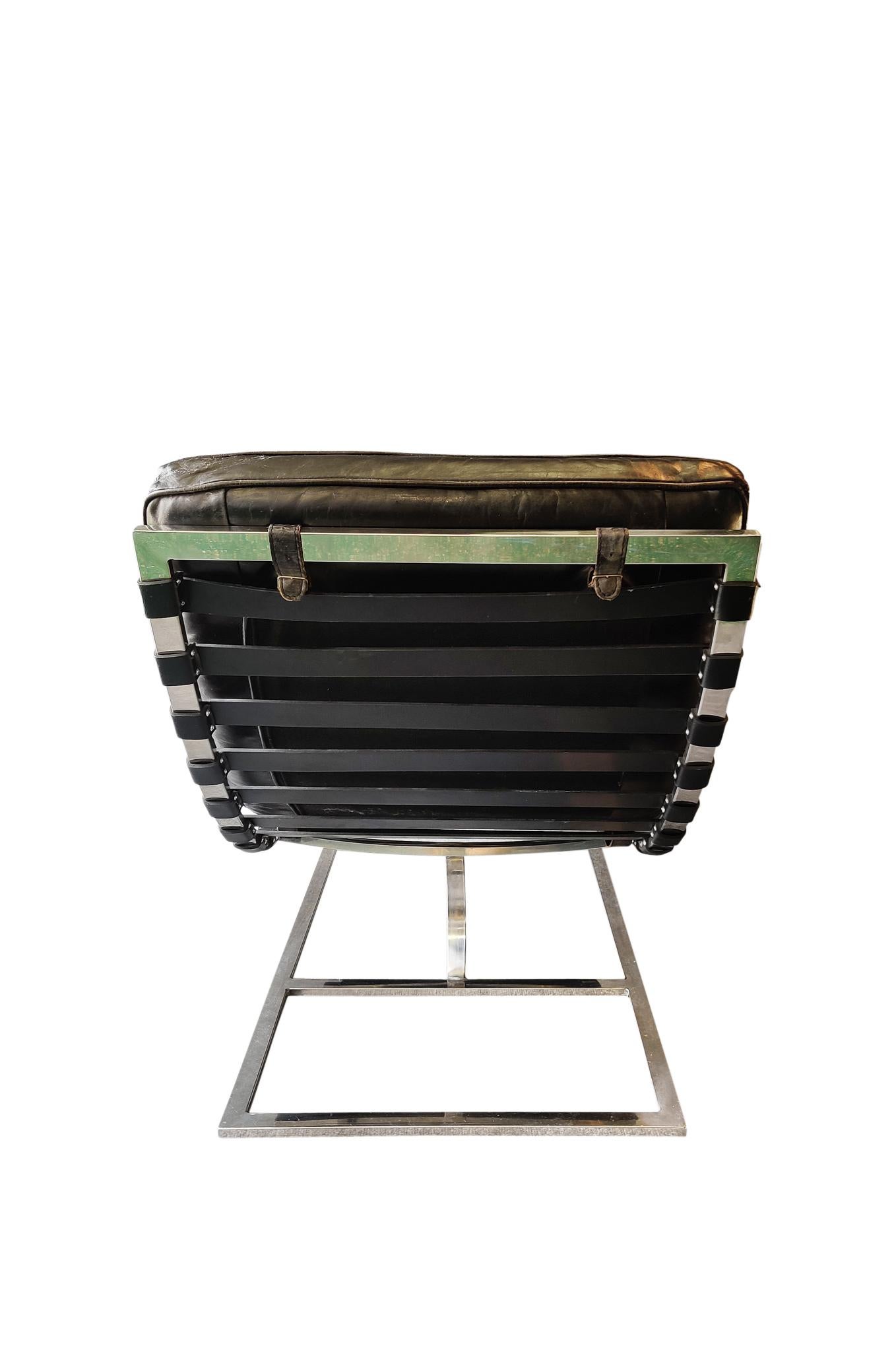 Mid-Century Modern Restoration Hardware Oviedo Dark-Brown Leather Chrome-Frame Chaise Lounge Chair