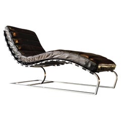 Restoration Hardware Oviedo Dark-Brown Leather Chrome-Frame Chaise Lounge Chair