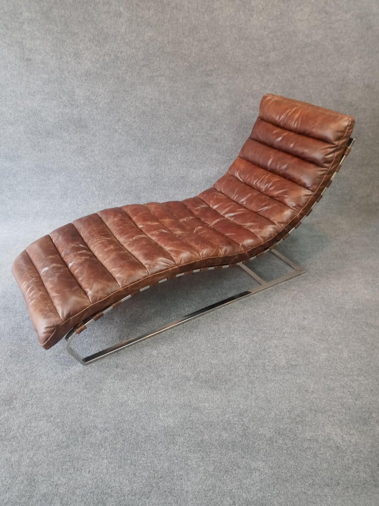 Restoration Hardware Oviedo Leather and Chrome-Frame Chaise Lounge 