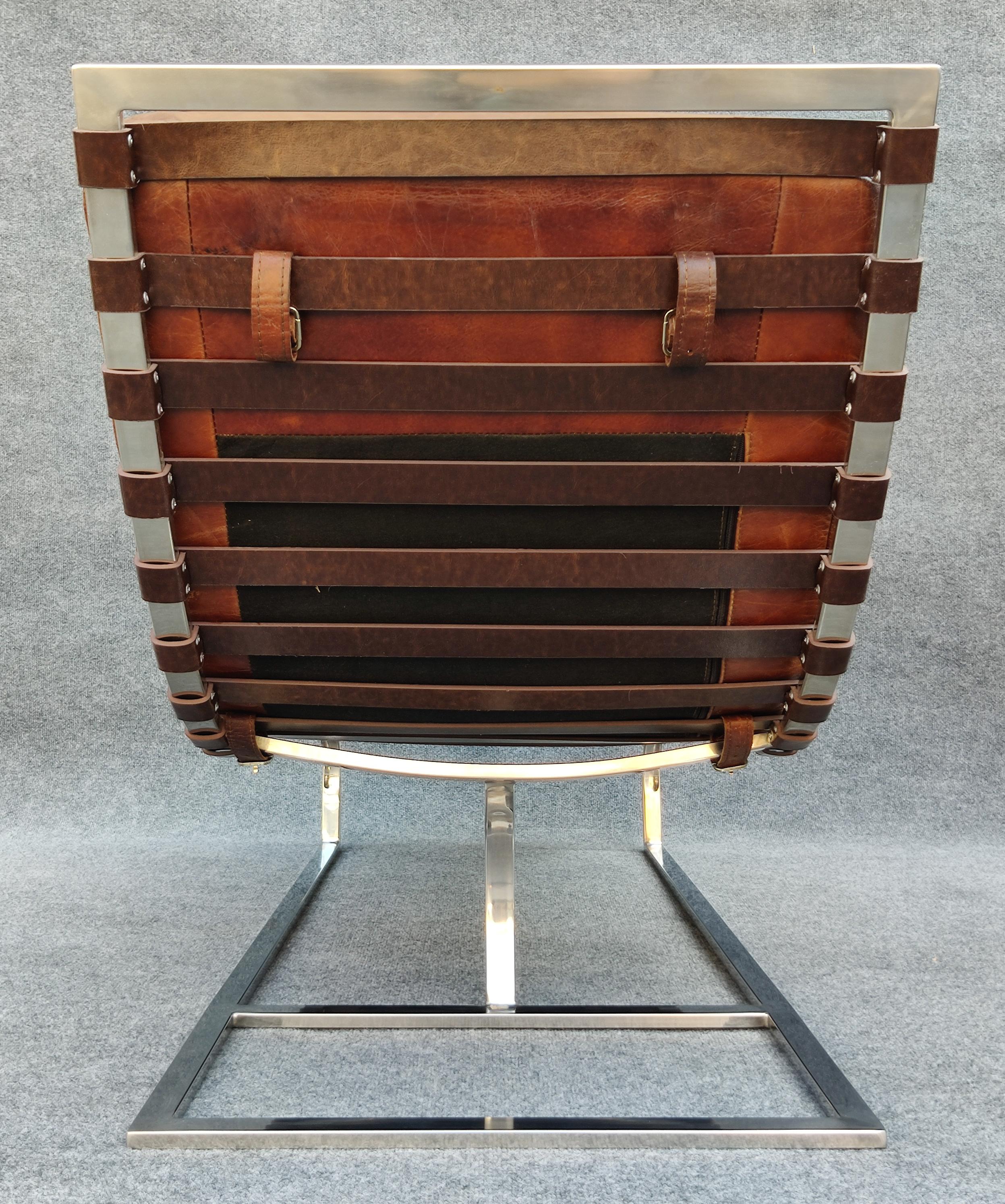 Contemporary Restoration Hardware Oviedo Medium Brown Leather Chrome Frame Chaise Lounge 