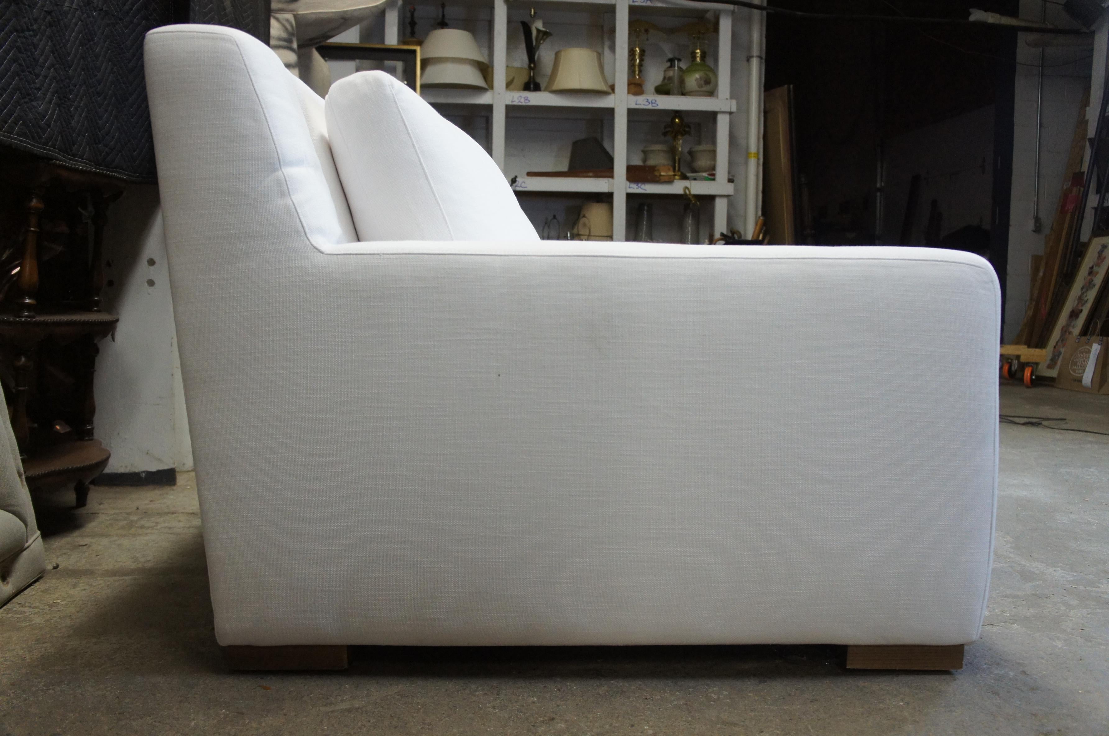 Modern Restoration Hardware Parisian Linen Upholstered Track Arm Sofa Couch