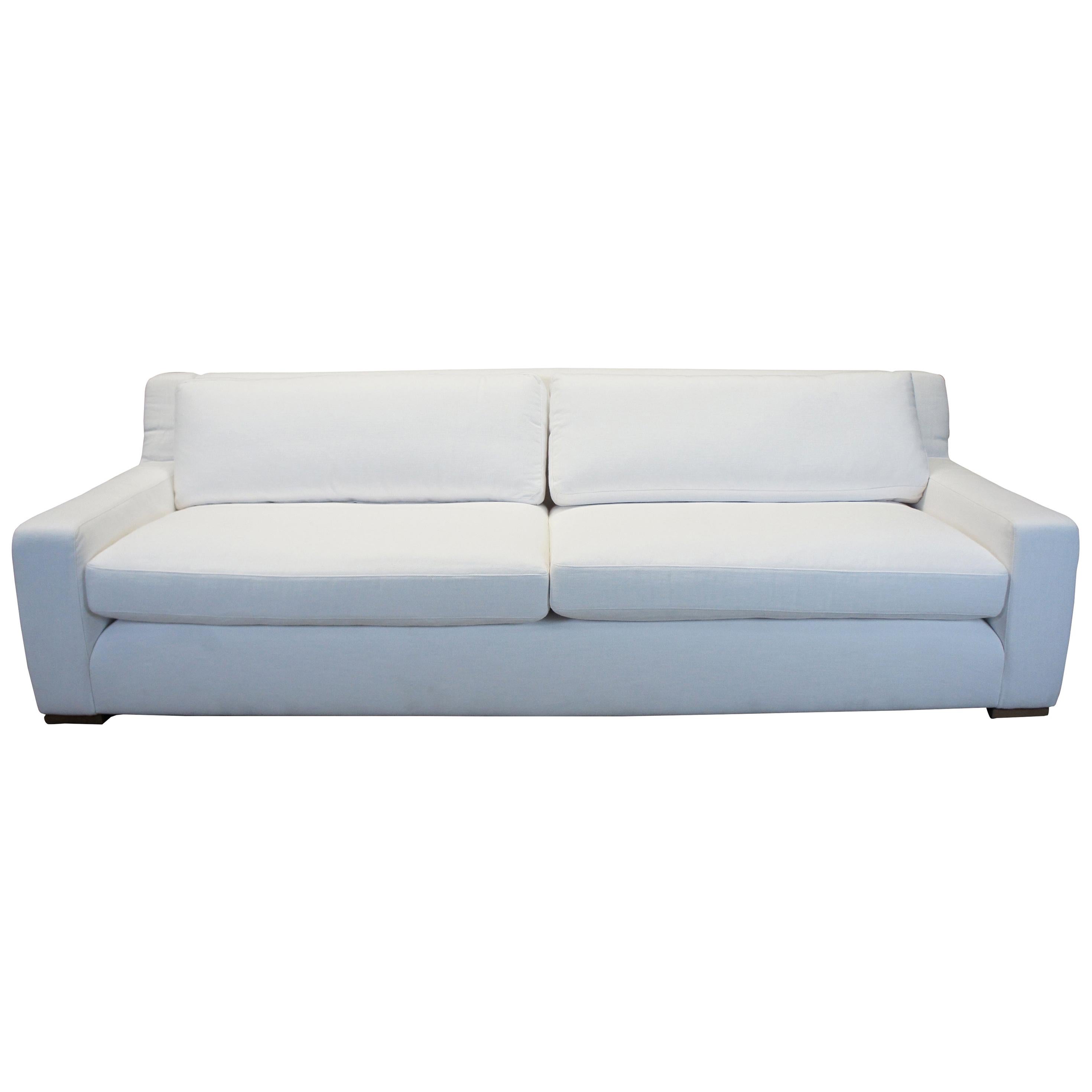 Restoration Hardware Parisian Linen Upholstered Track Arm Sofa Couch