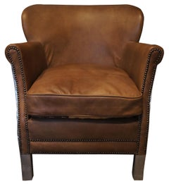 Restoration Hardware Professors Chair Aluminum & Leather Wingback Southwestern