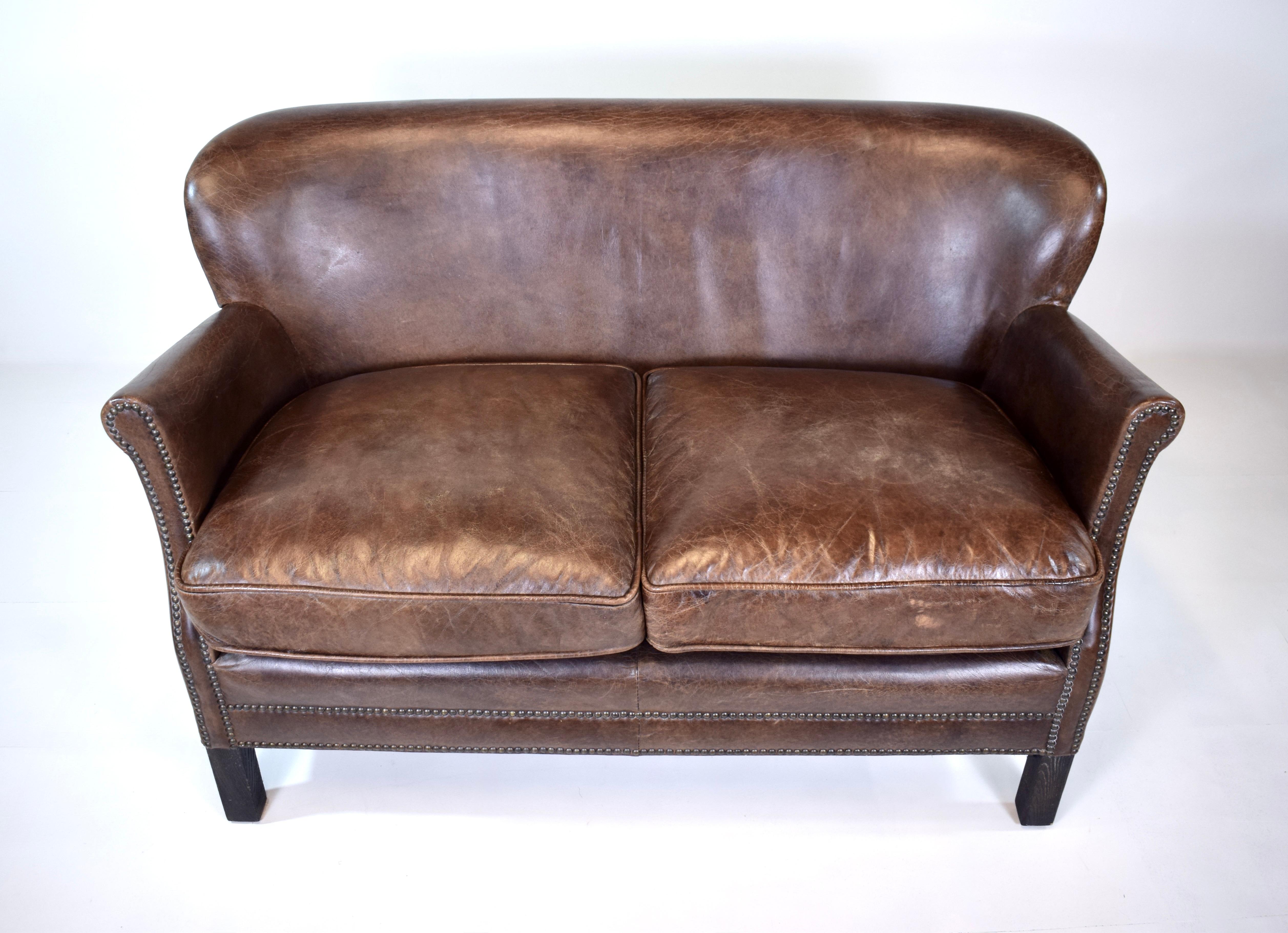 British Colonial Restoration Hardware Professor's Leather Settee