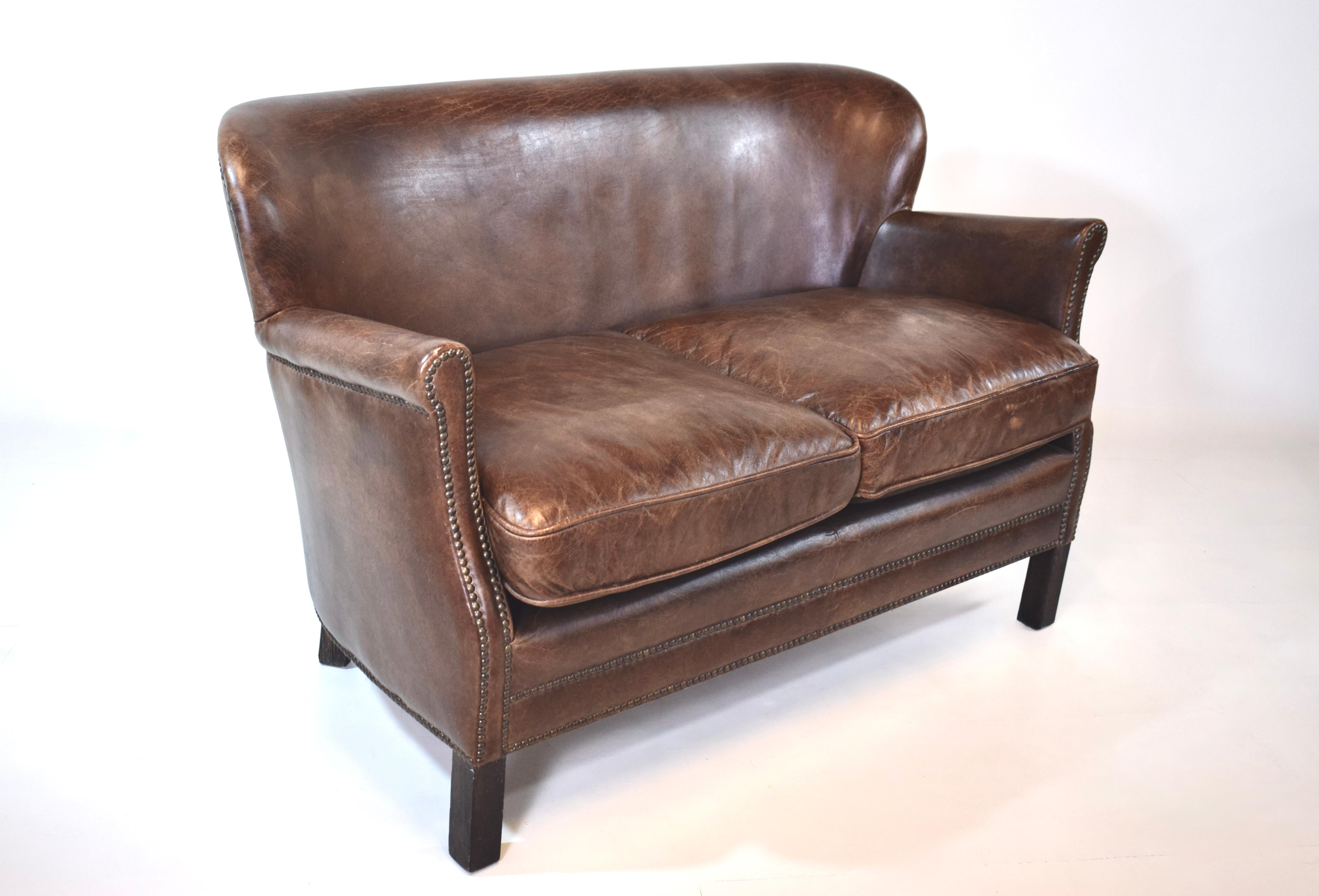 American Restoration Hardware Professor's Leather Settee
