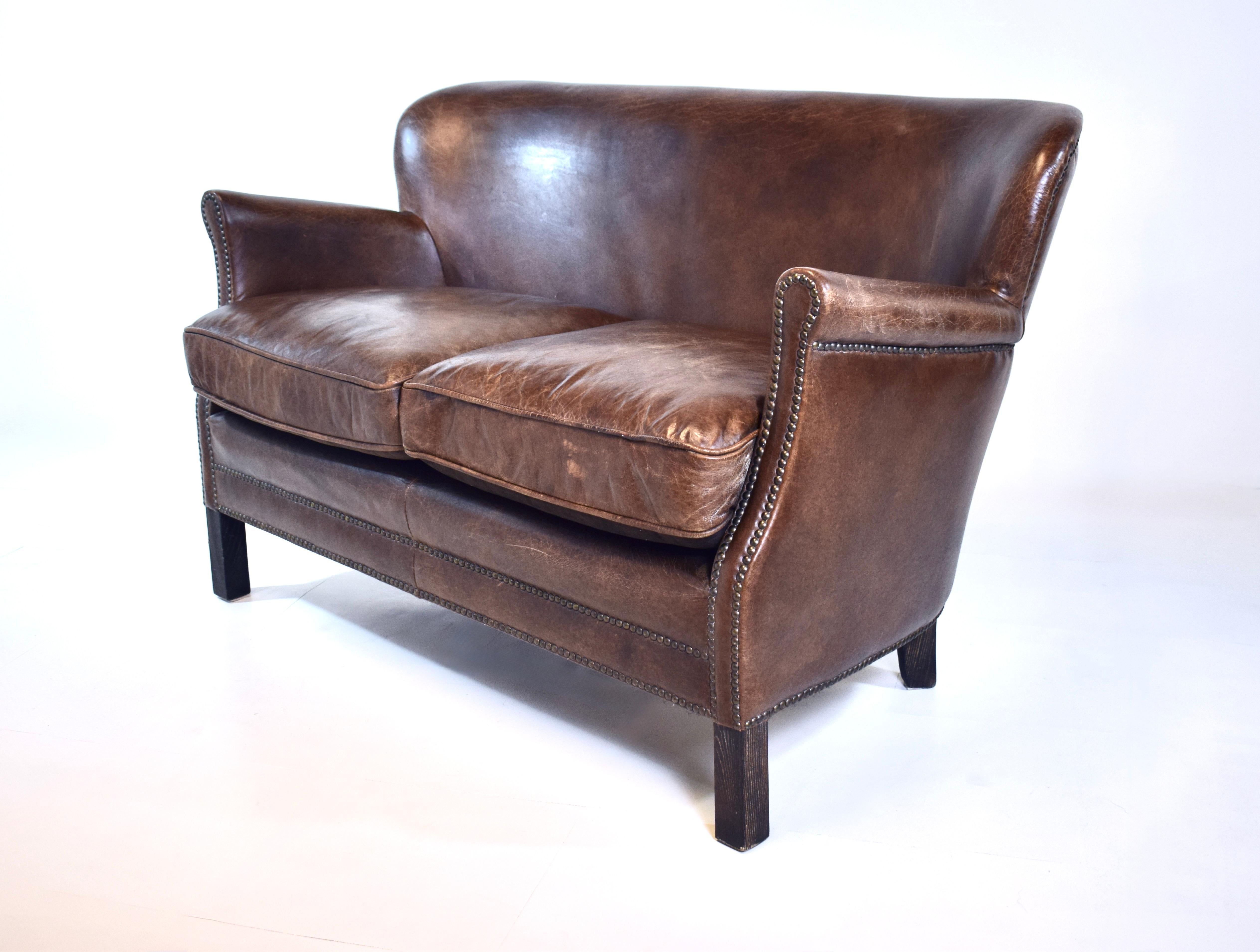 Restoration Hardware Professor's Leather Settee In Good Condition In Southampton, NJ