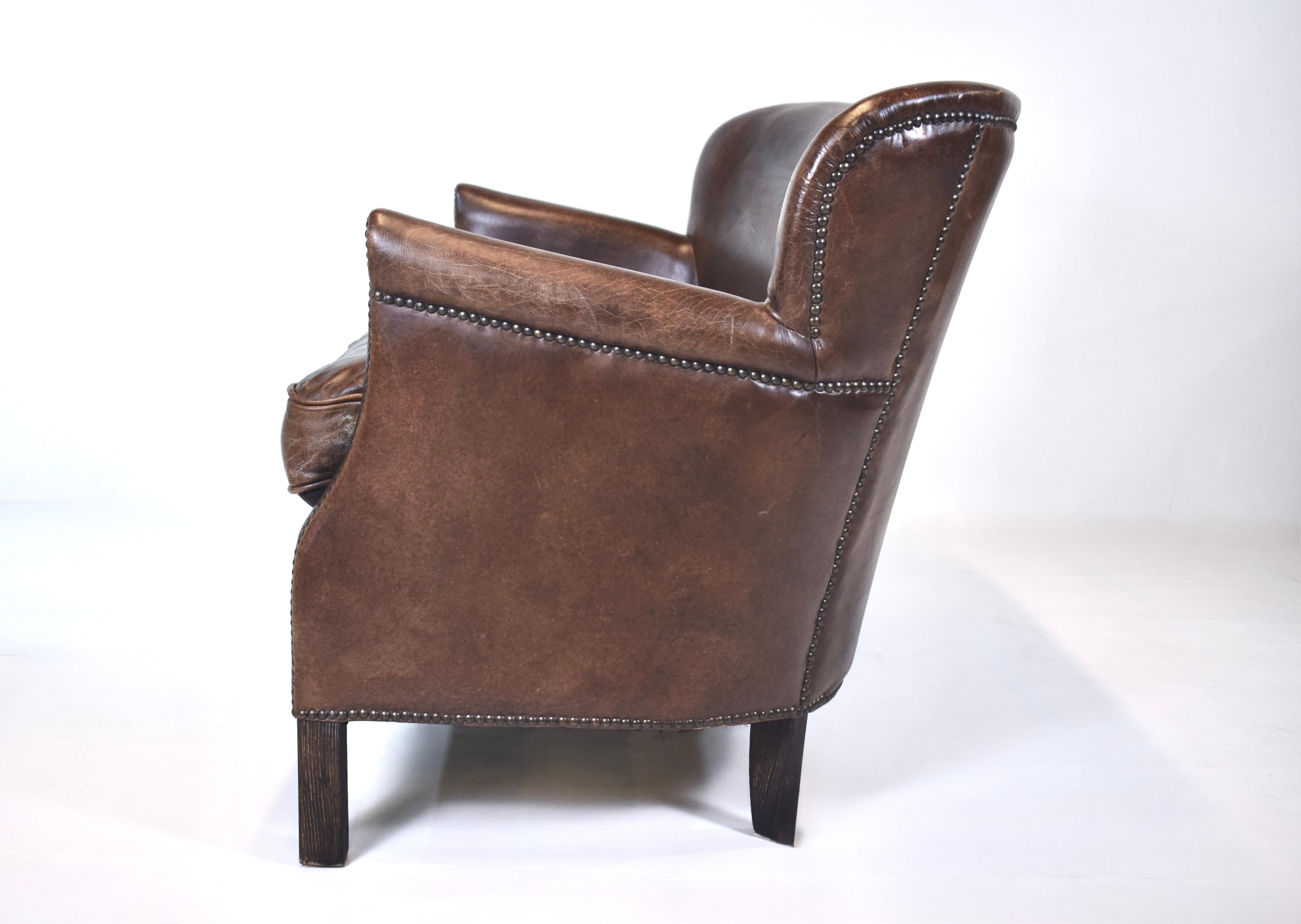Contemporary Restoration Hardware Professor's Leather Settee