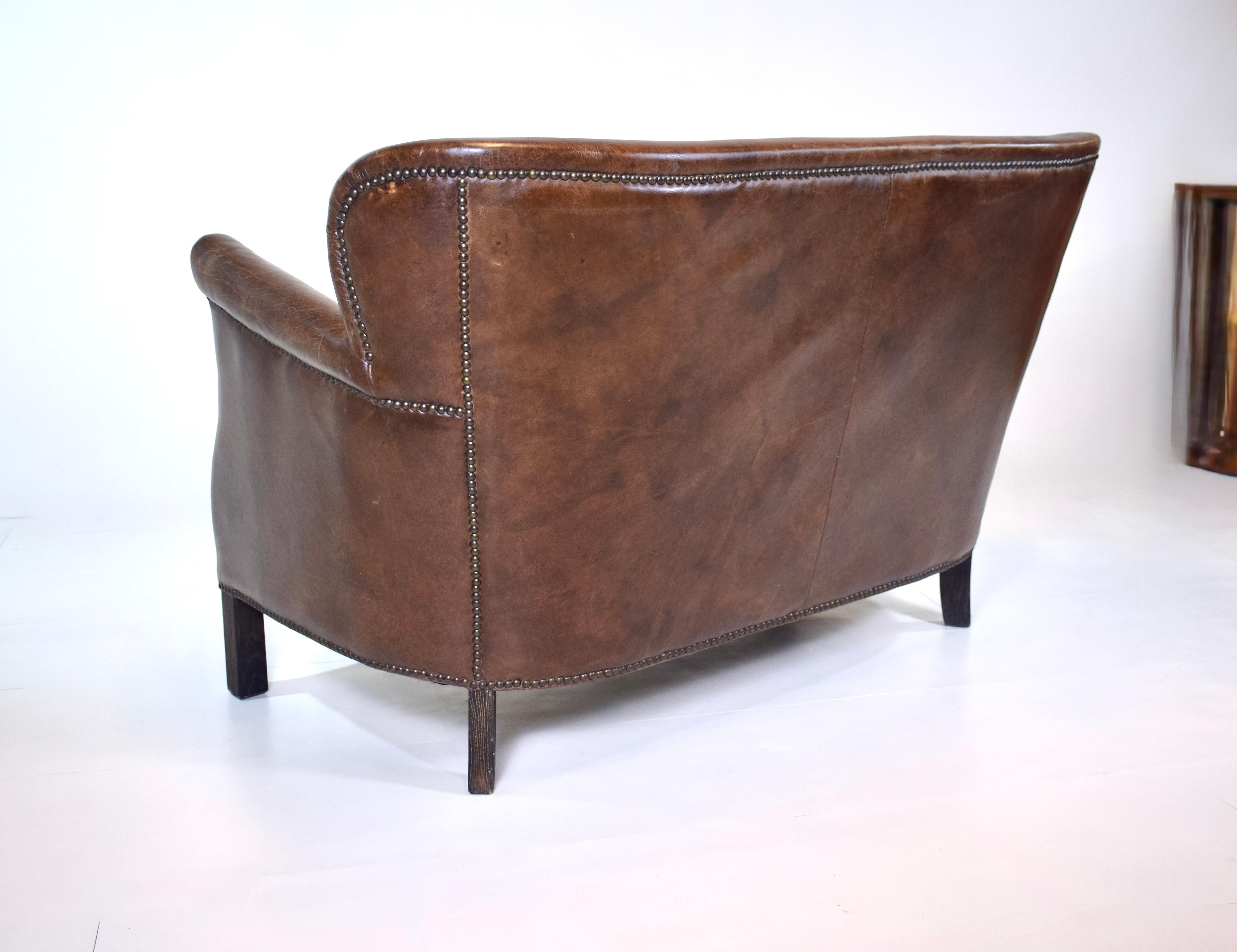 Brass Restoration Hardware Professor's Leather Settee