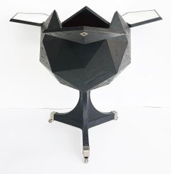 Restoration Hardware Sculptural Polyhedron Rolling Bar Cart with Hinged Doors