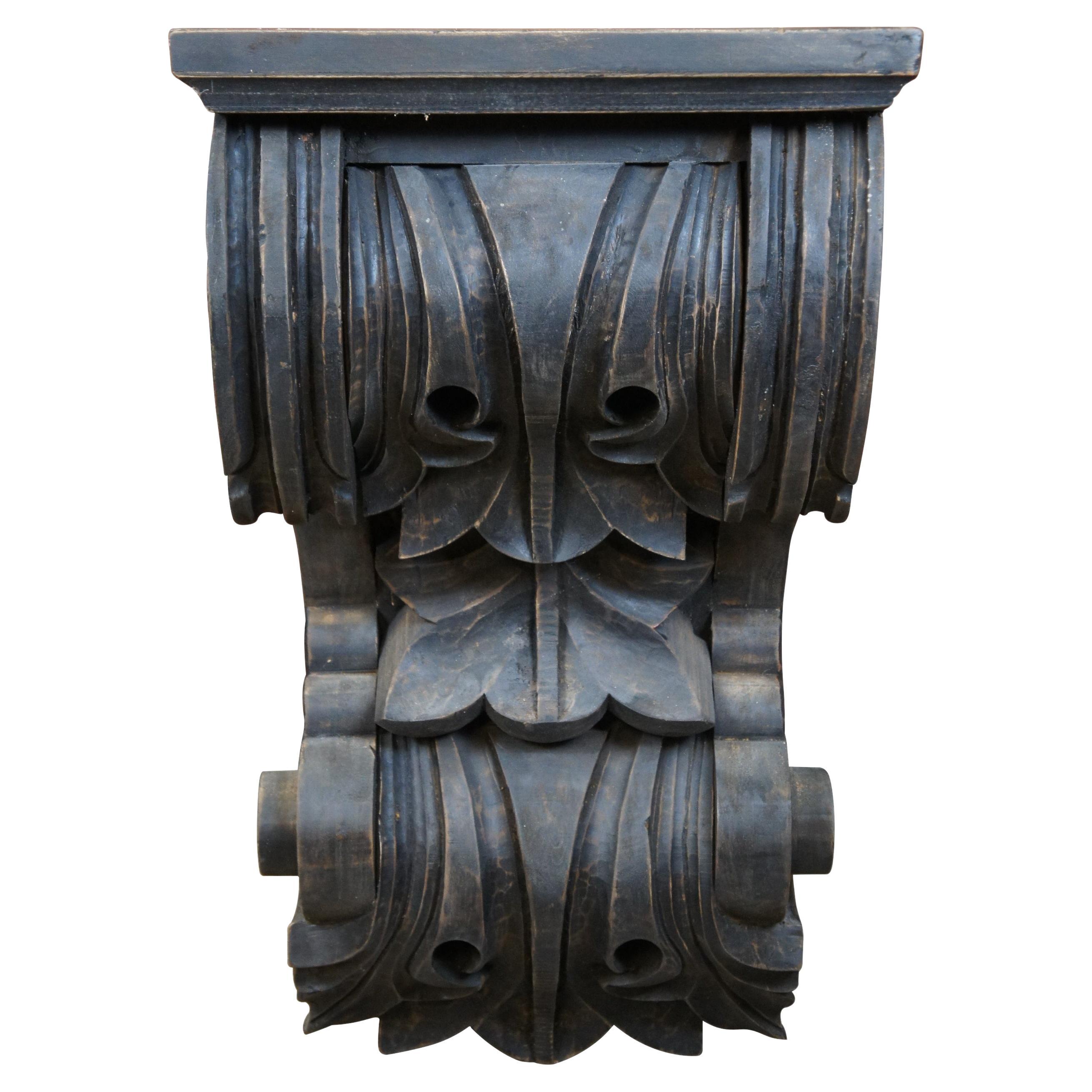Extrememly large hardwood corbel / bracket by Restoration Hardware. Factory distressed, dark finished, solid hardwood carved with baroque Neoclassical scrollwork and acanthus leaf details; square top. Made in India. 40400829 BRN


Dimensions:
16