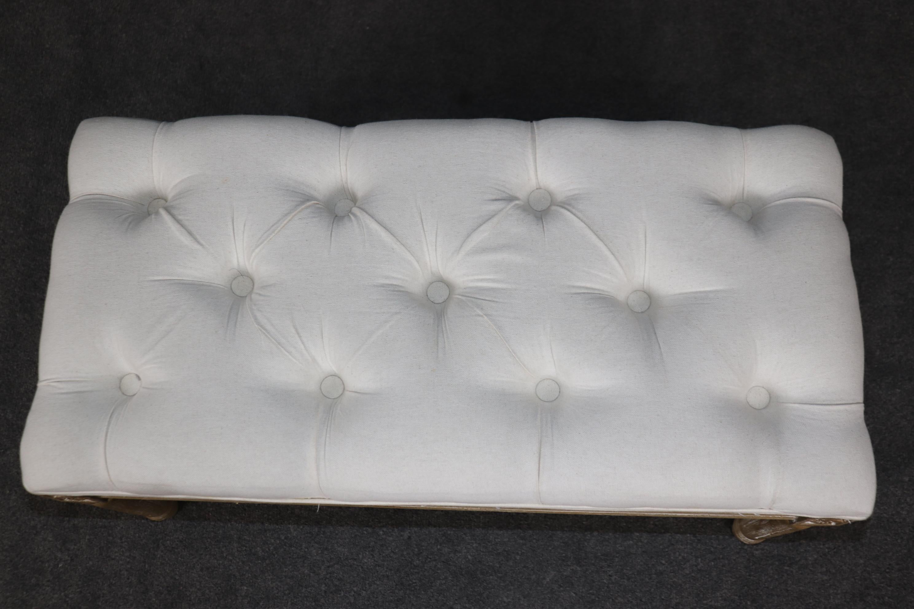 Beech Restoration Hardware Style Bleached Tufted Upholstered Louis XVI Style Bench For Sale