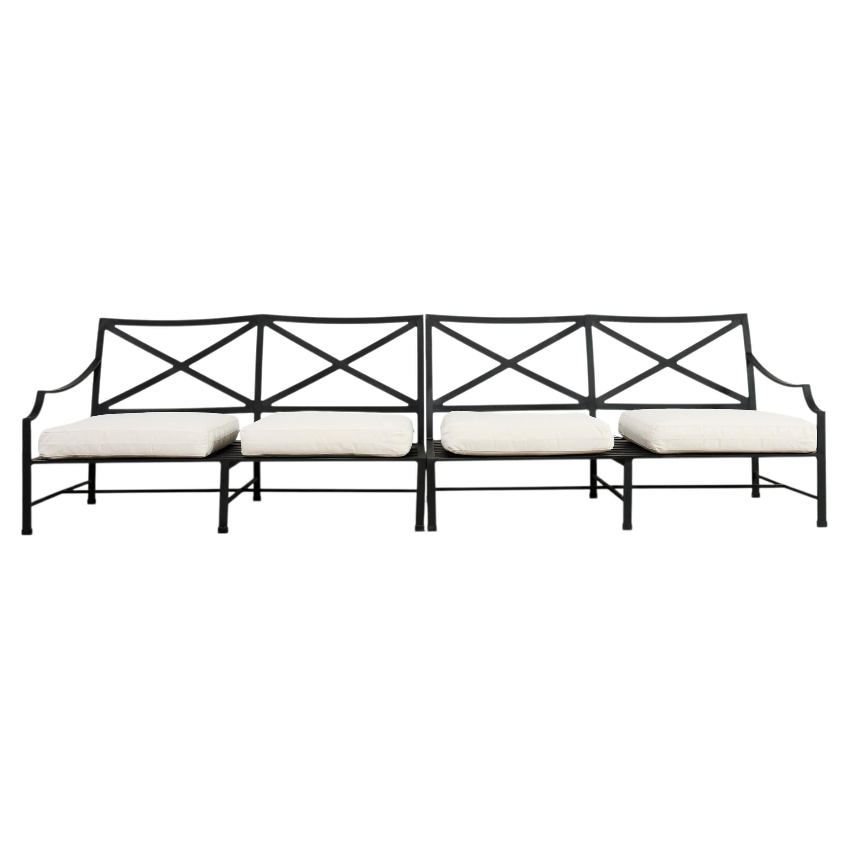 Restoration Hardware Two Piece Carmel Aluminum Garden Sofa 9.5 Ft