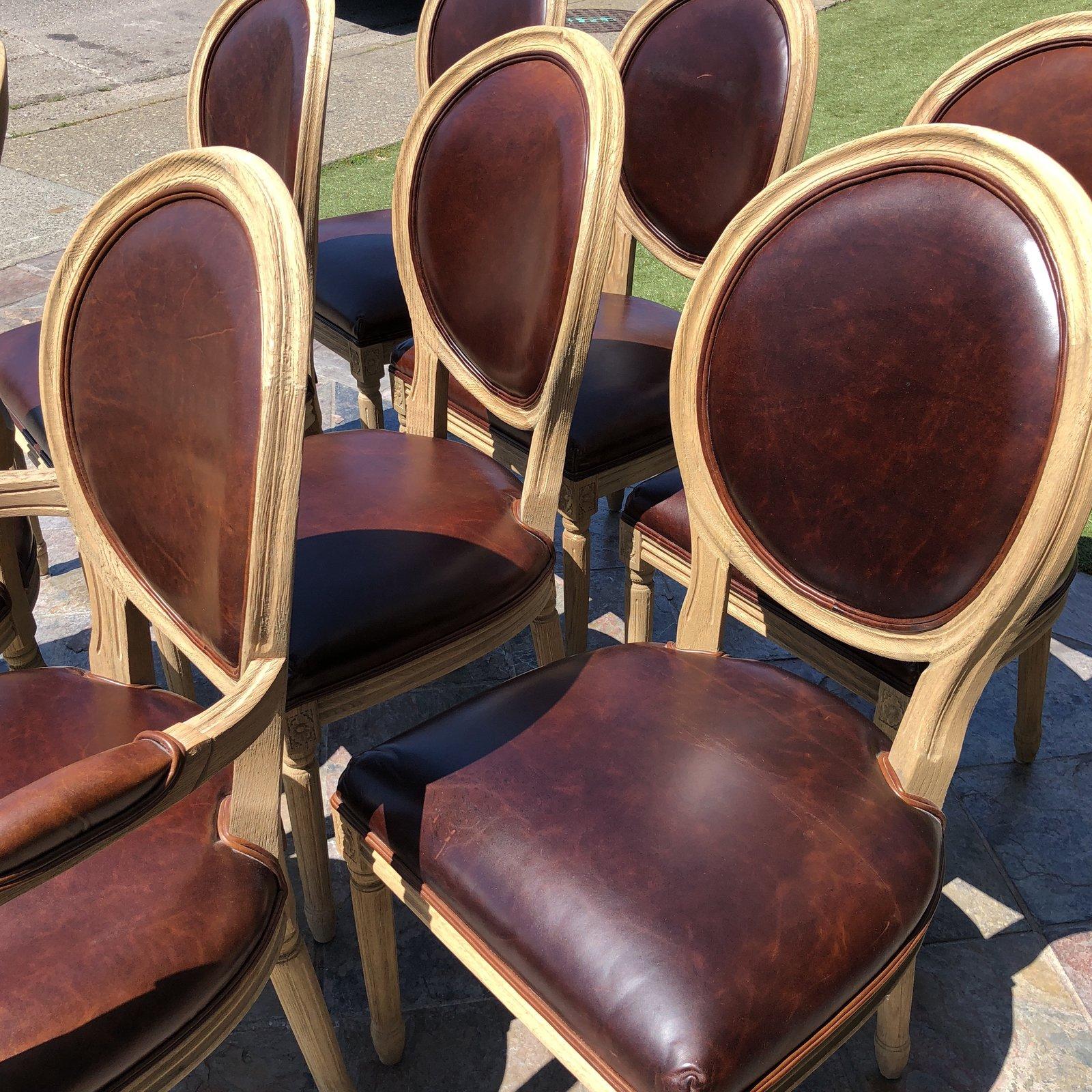 French Provincial Restoration Hardware Vintage French Round Dining Chairs, Set of Eight