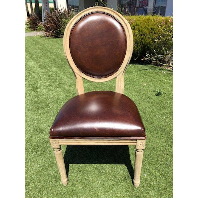 Leather Restoration Hardware Vintage French Round Dining Chairs, Set of Eight