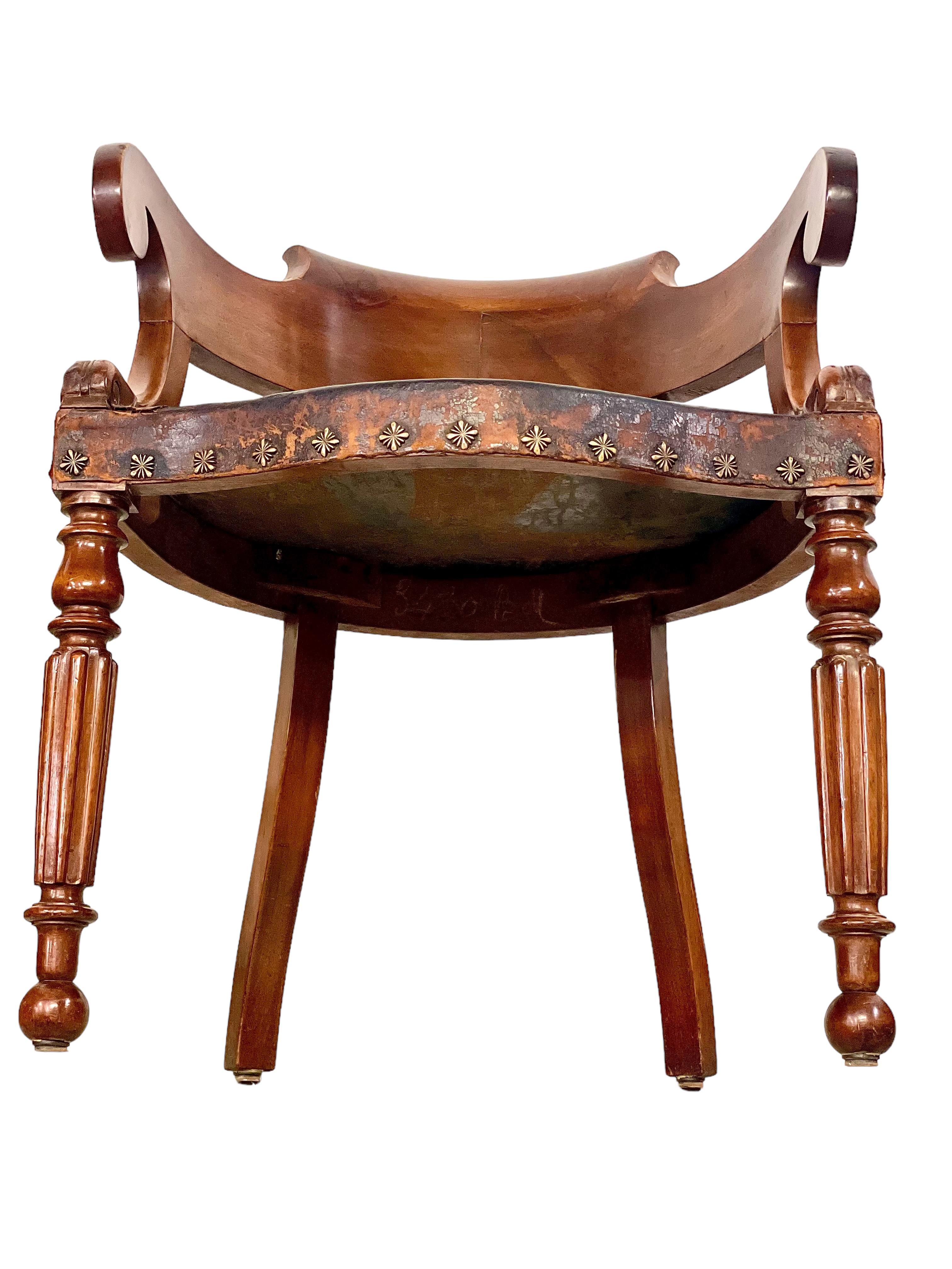 Restoration Period Engraved Leather Desk Chair For Sale 5