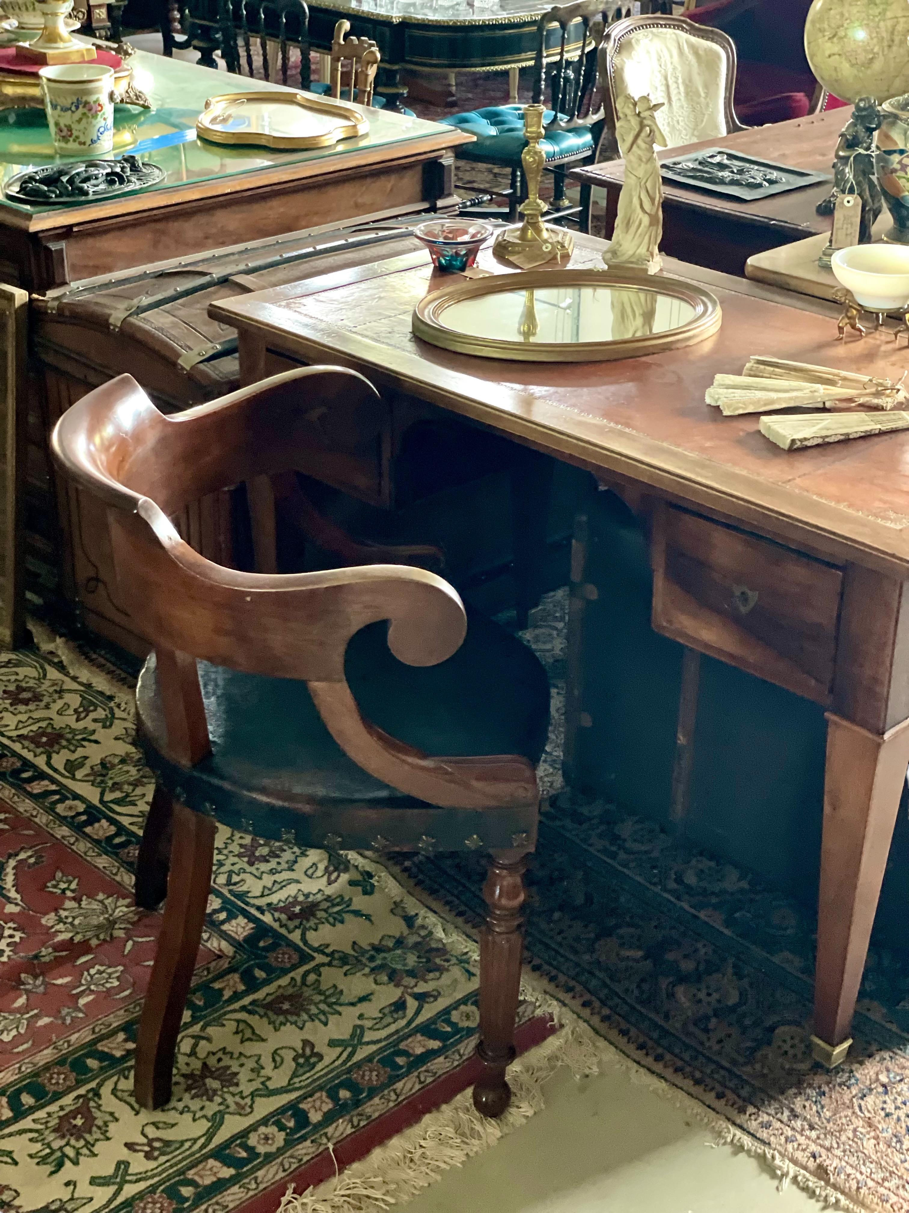 Restoration Period Engraved Leather Desk Chair For Sale 7