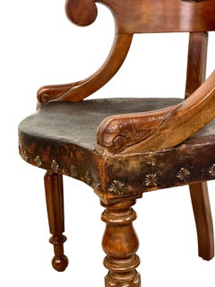 Restoration Period Engraved Leather Desk Chair