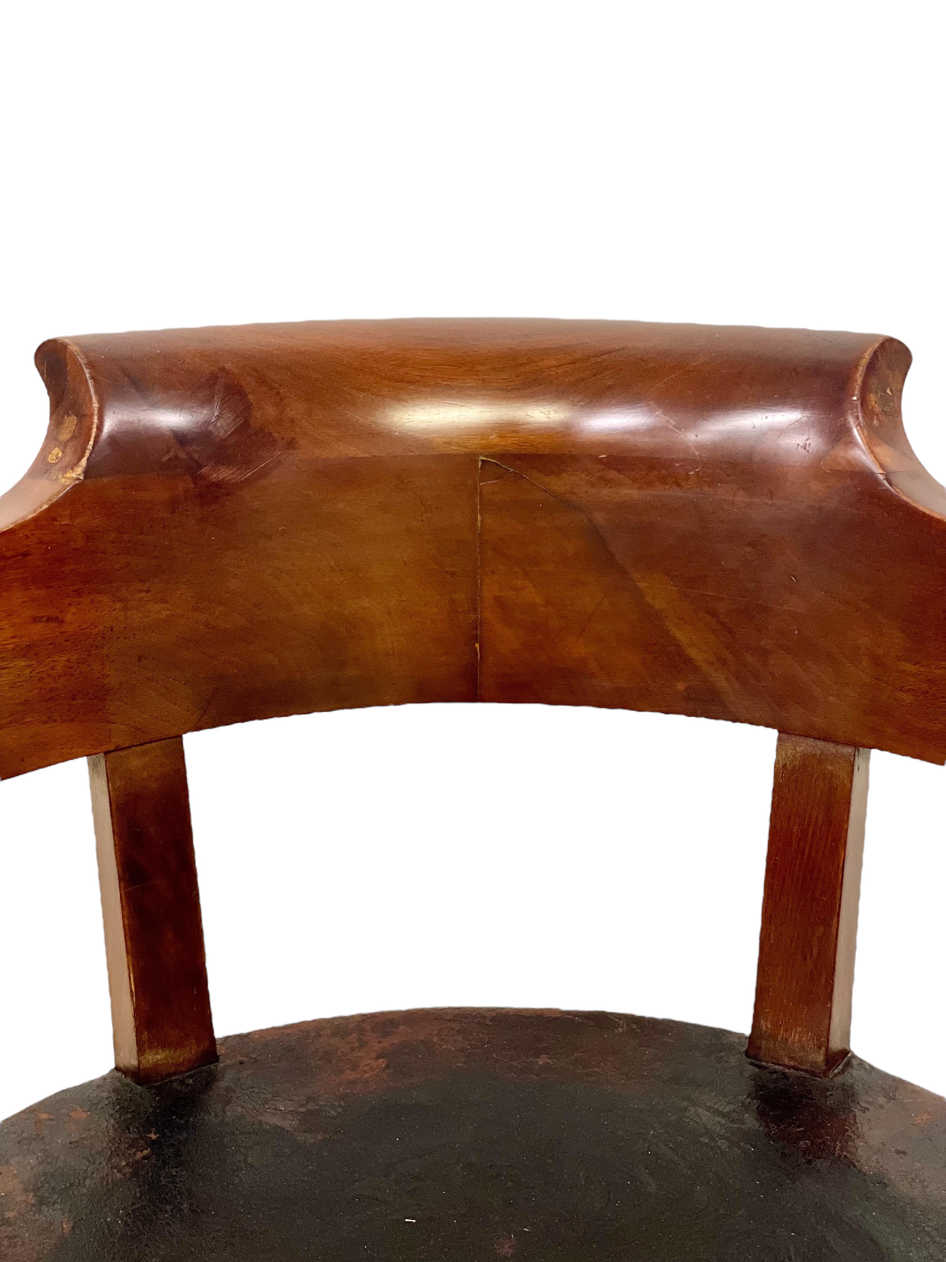 French Restoration Period Engraved Leather Desk Chair For Sale