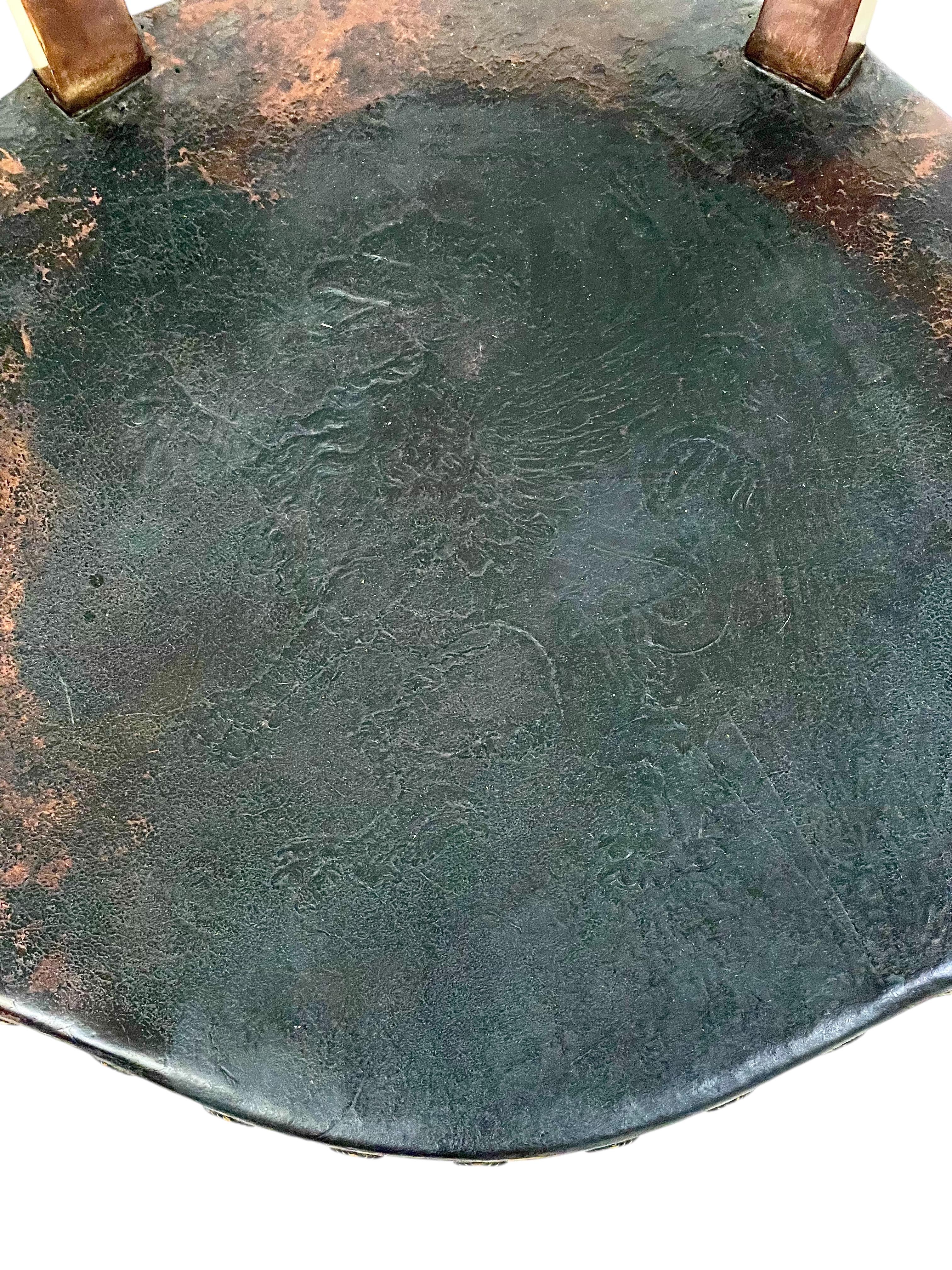 Restoration Period Engraved Leather Desk Chair In Good Condition For Sale In LA CIOTAT, FR