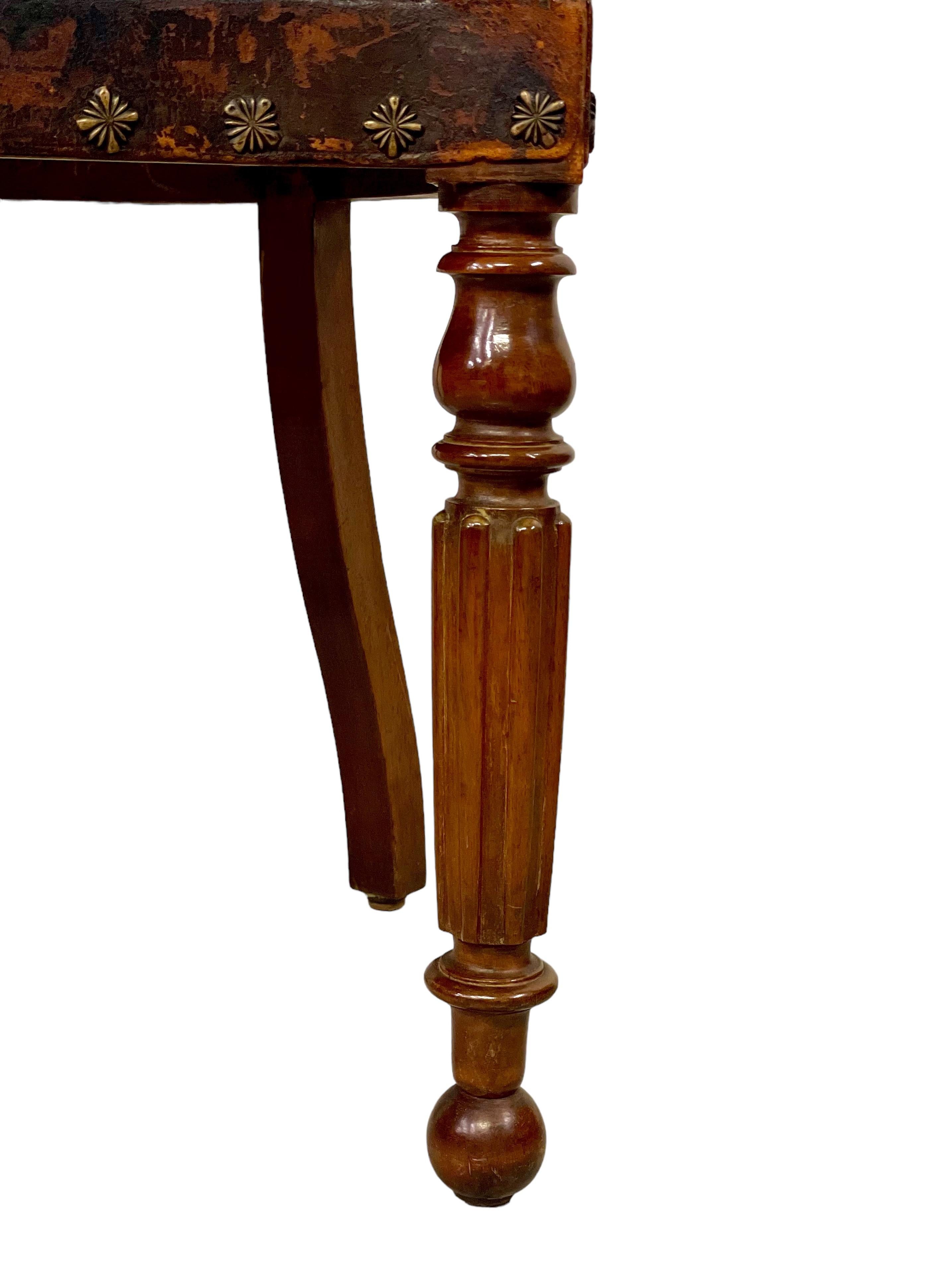 19th Century Restoration Period Engraved Leather Desk Chair For Sale