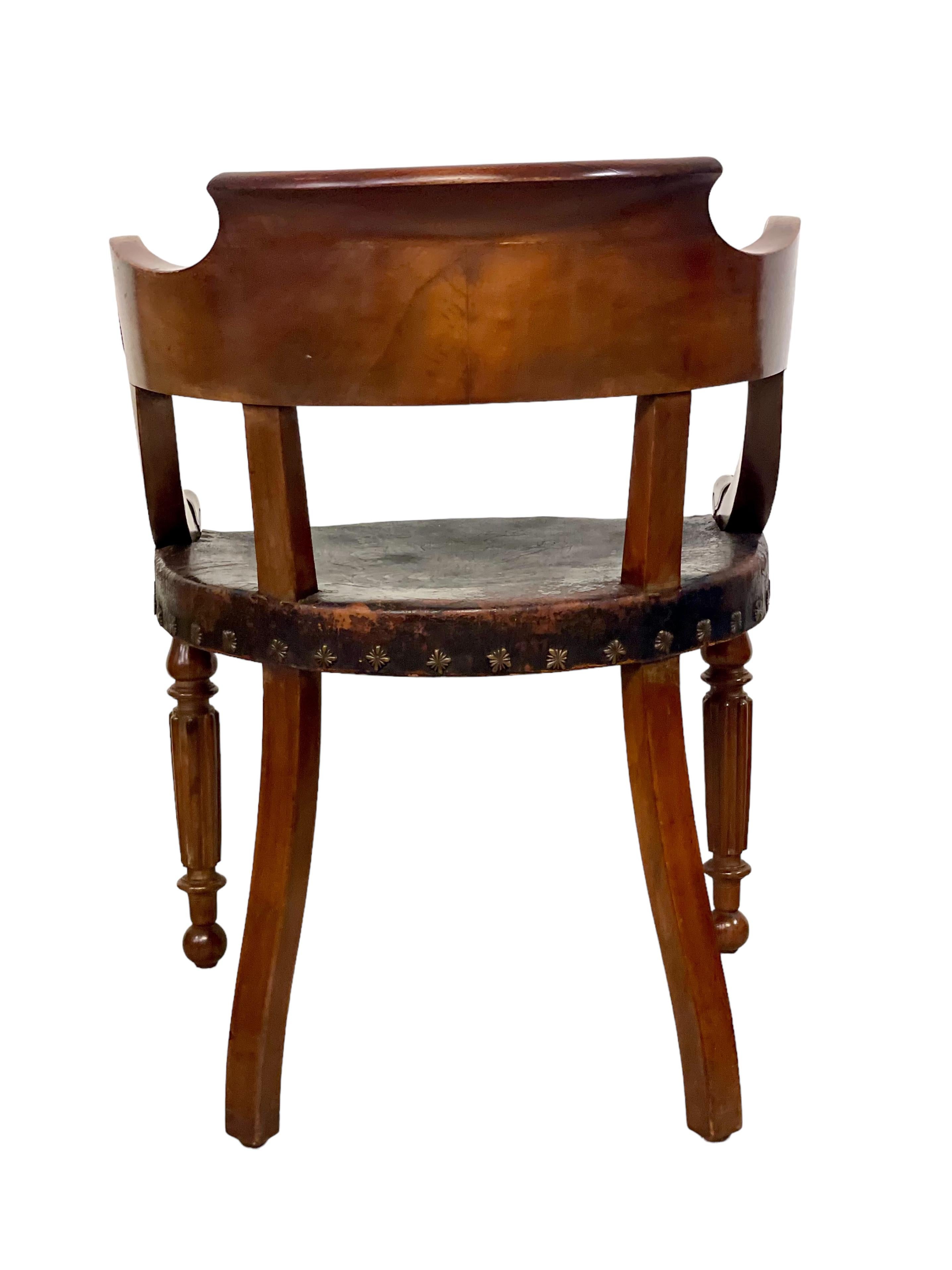 Restoration Period Engraved Leather Desk Chair For Sale 1