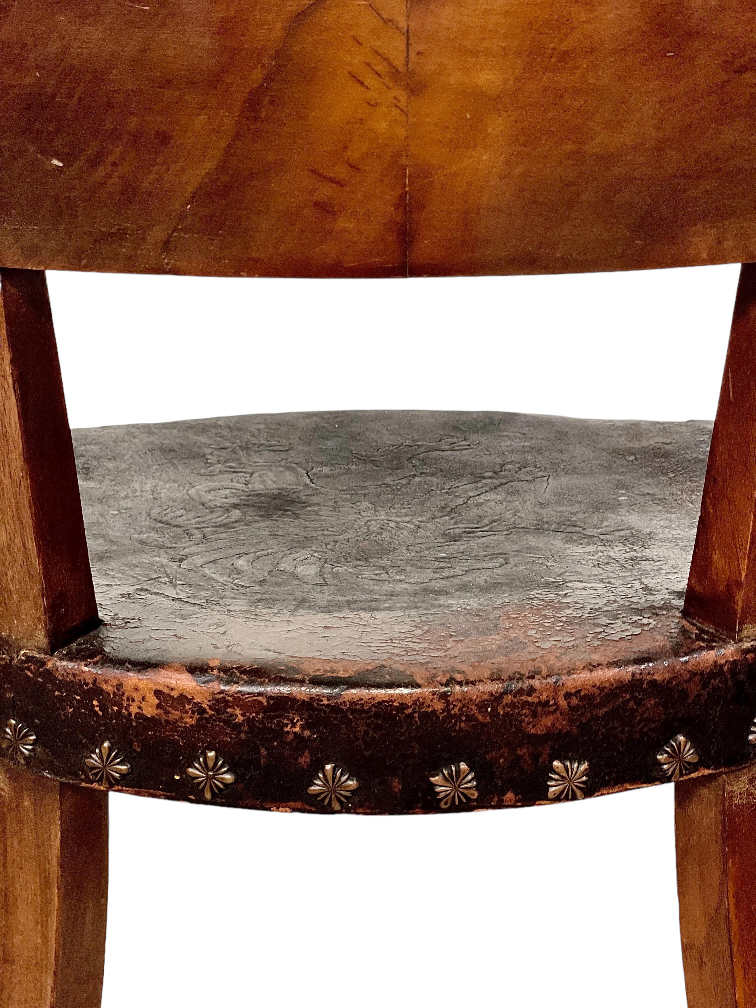 Restoration Period Engraved Leather Desk Chair For Sale 2