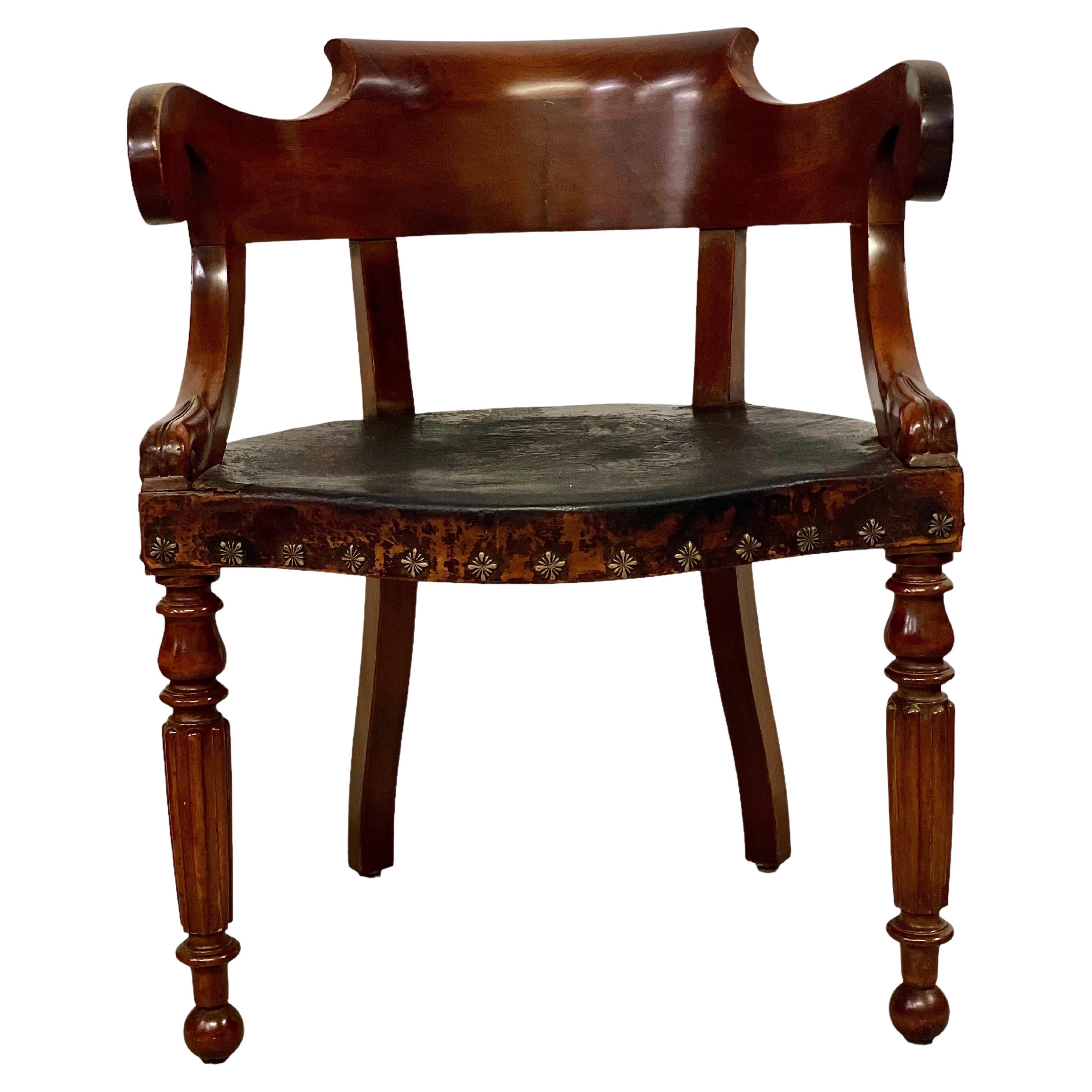 Restoration Period Engraved Leather Desk Chair
