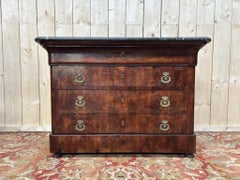 Restoration Period Chest of Drawers in Flame Mahogany Veneer, 19th Century