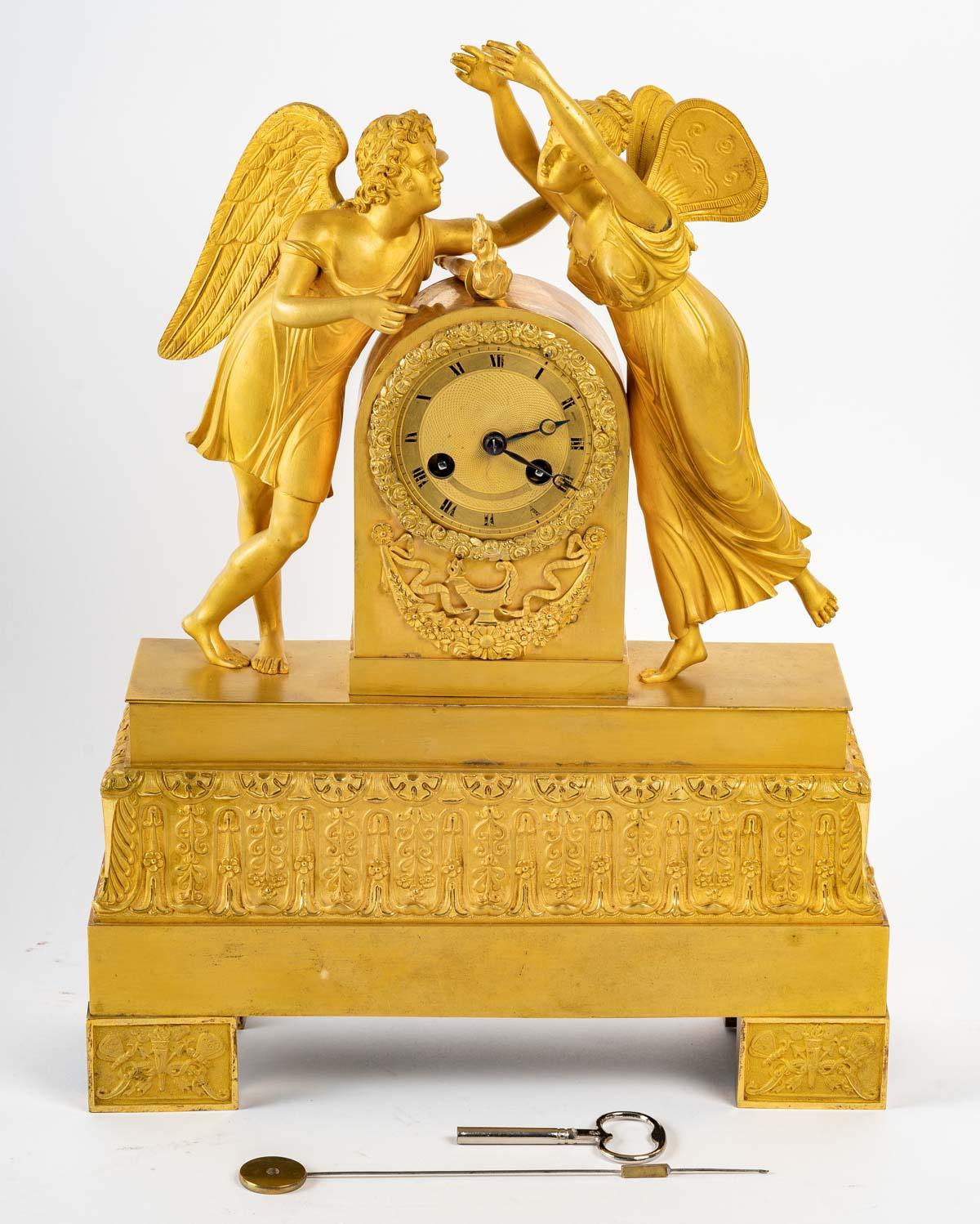 Restauration Restoration Period Gilt Bronze Clock, 19th Century