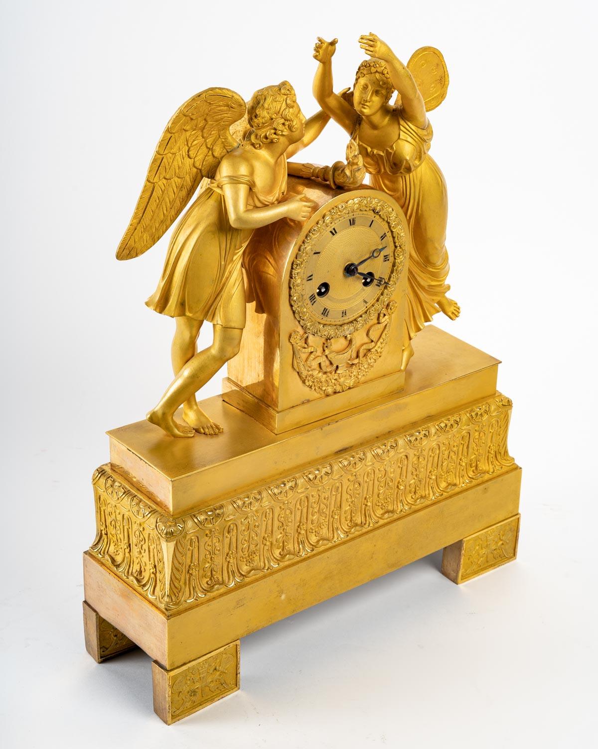 Restoration Period Gilt Bronze Clock, 19th Century In Good Condition In Saint-Ouen, FR