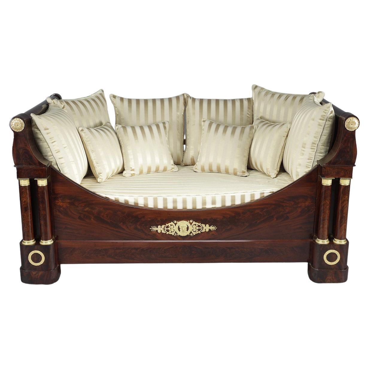 Restoration Period Mahogany and Gilt Bronze Sofa Bed, 19th Century For Sale