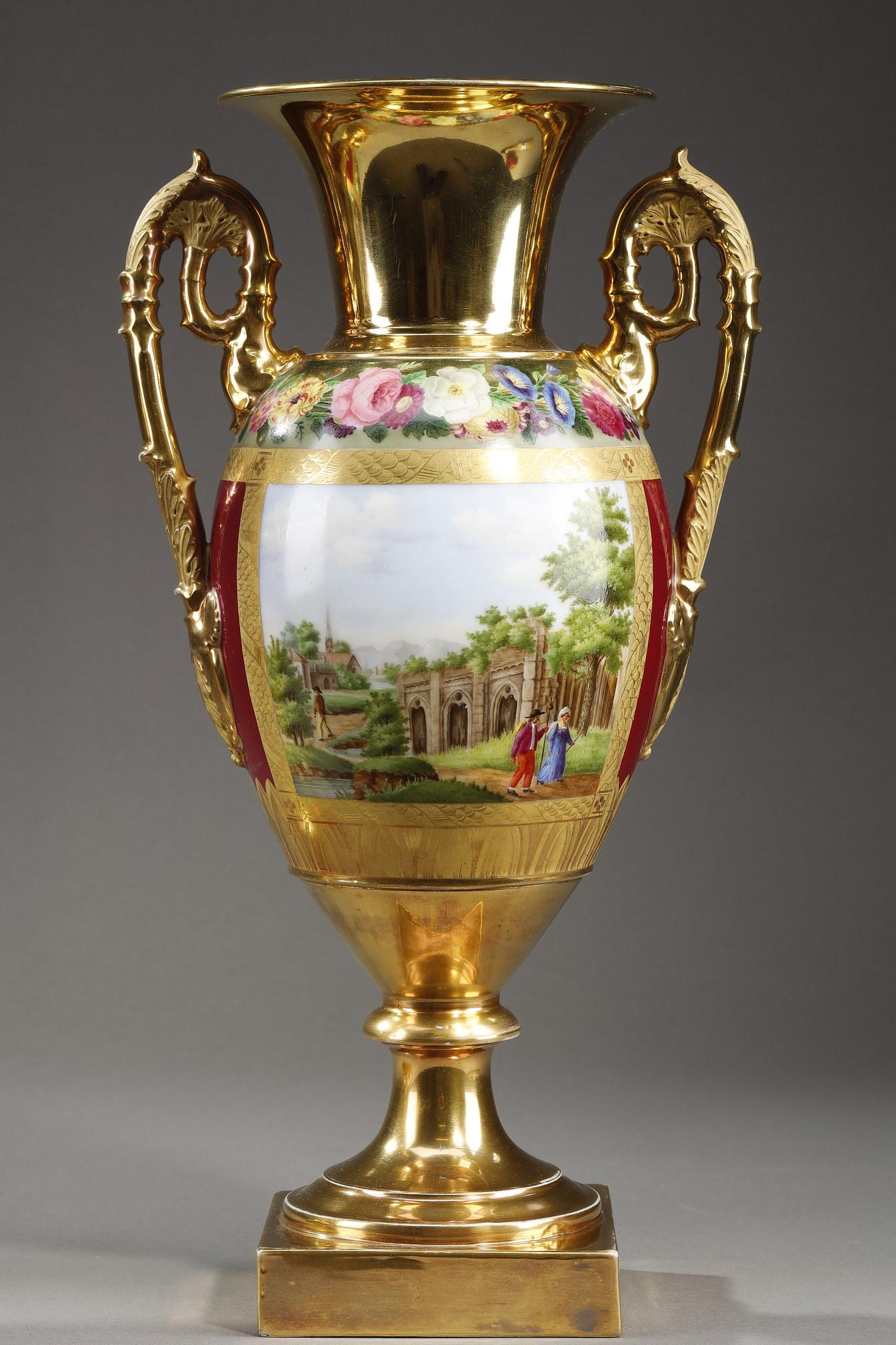 Mid-19th Century Restoration Period Pair of Porcelain Vases For Sale
