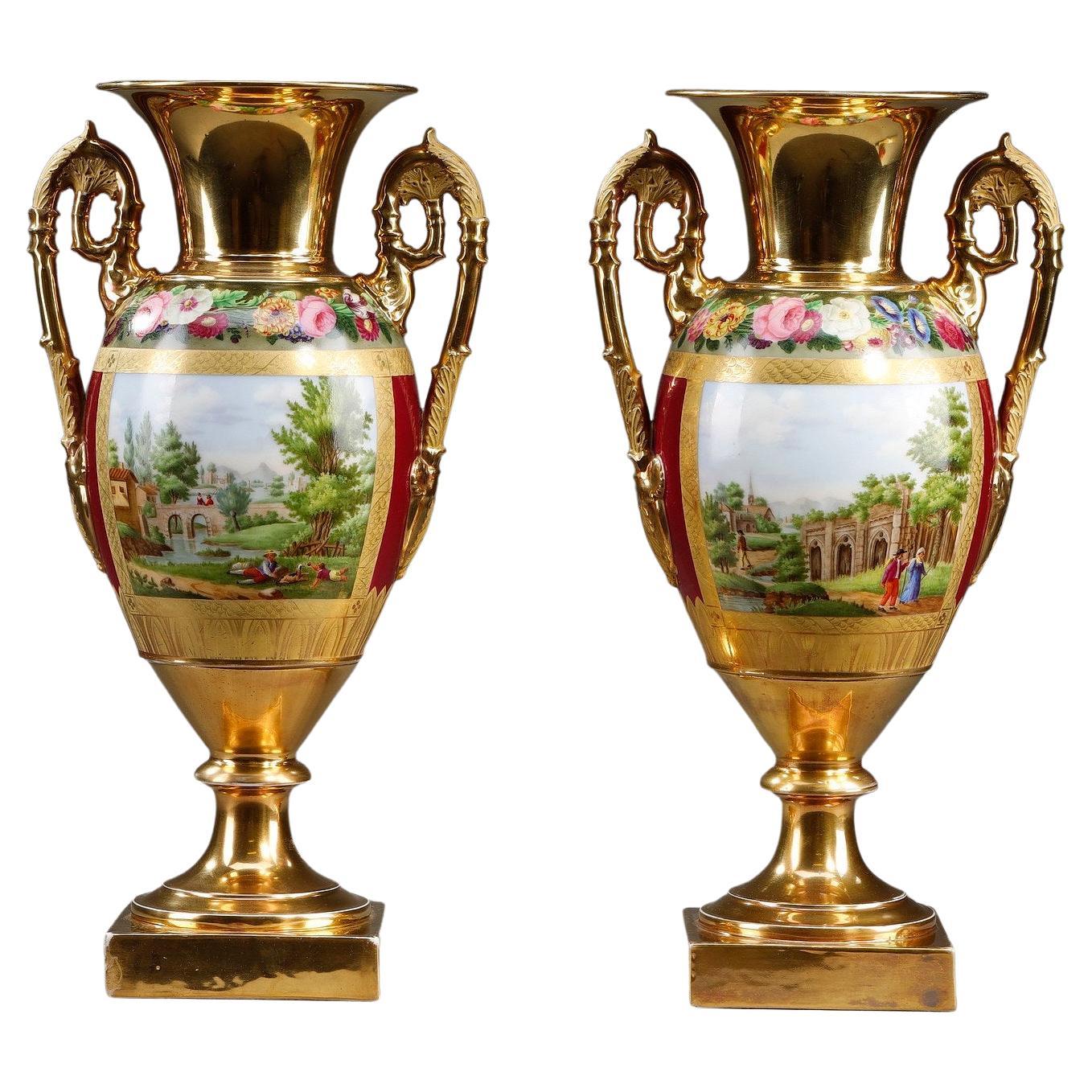 Restoration Period Pair of Porcelain Vases