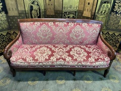 Restoration period sofa in mahogany and velvet