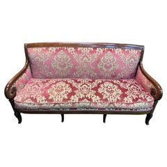 Restoration period sofa in mahogany and velvet