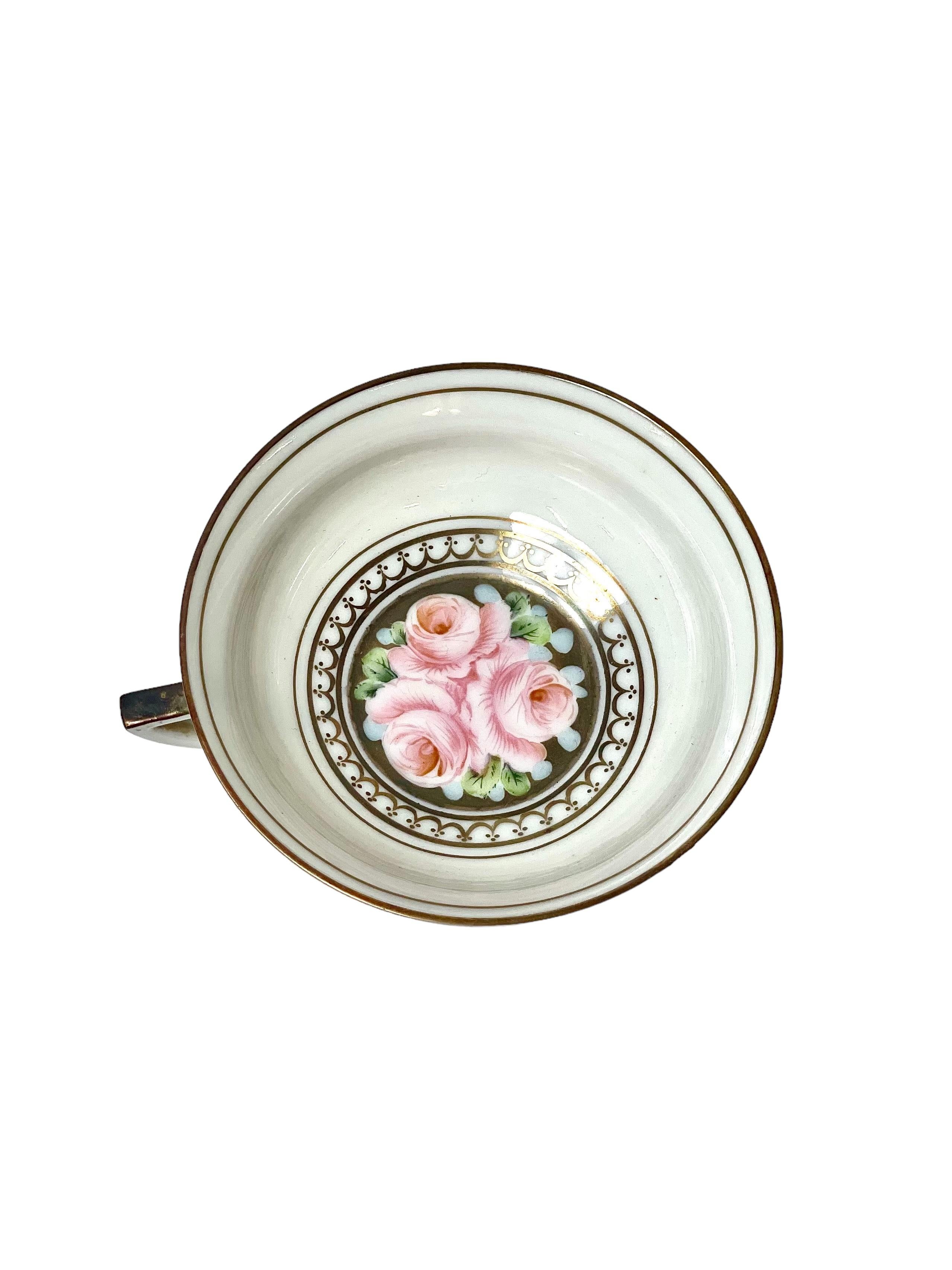 French Vintage Empire Style Porcelain Coffee Service with a decor of Flowers For Sale 7