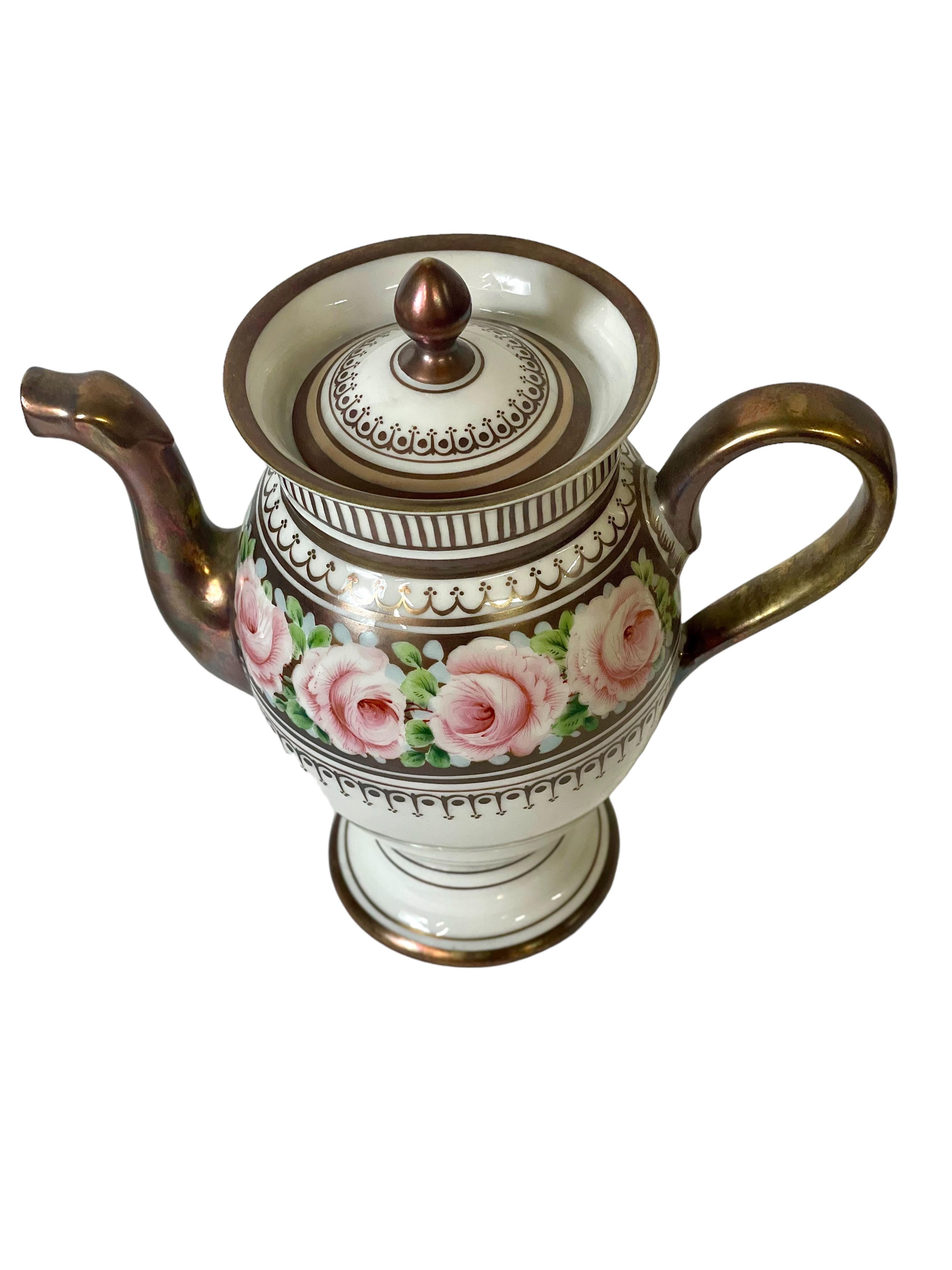 French Vintage Empire Style Porcelain Coffee Service with a decor of Flowers For Sale 2