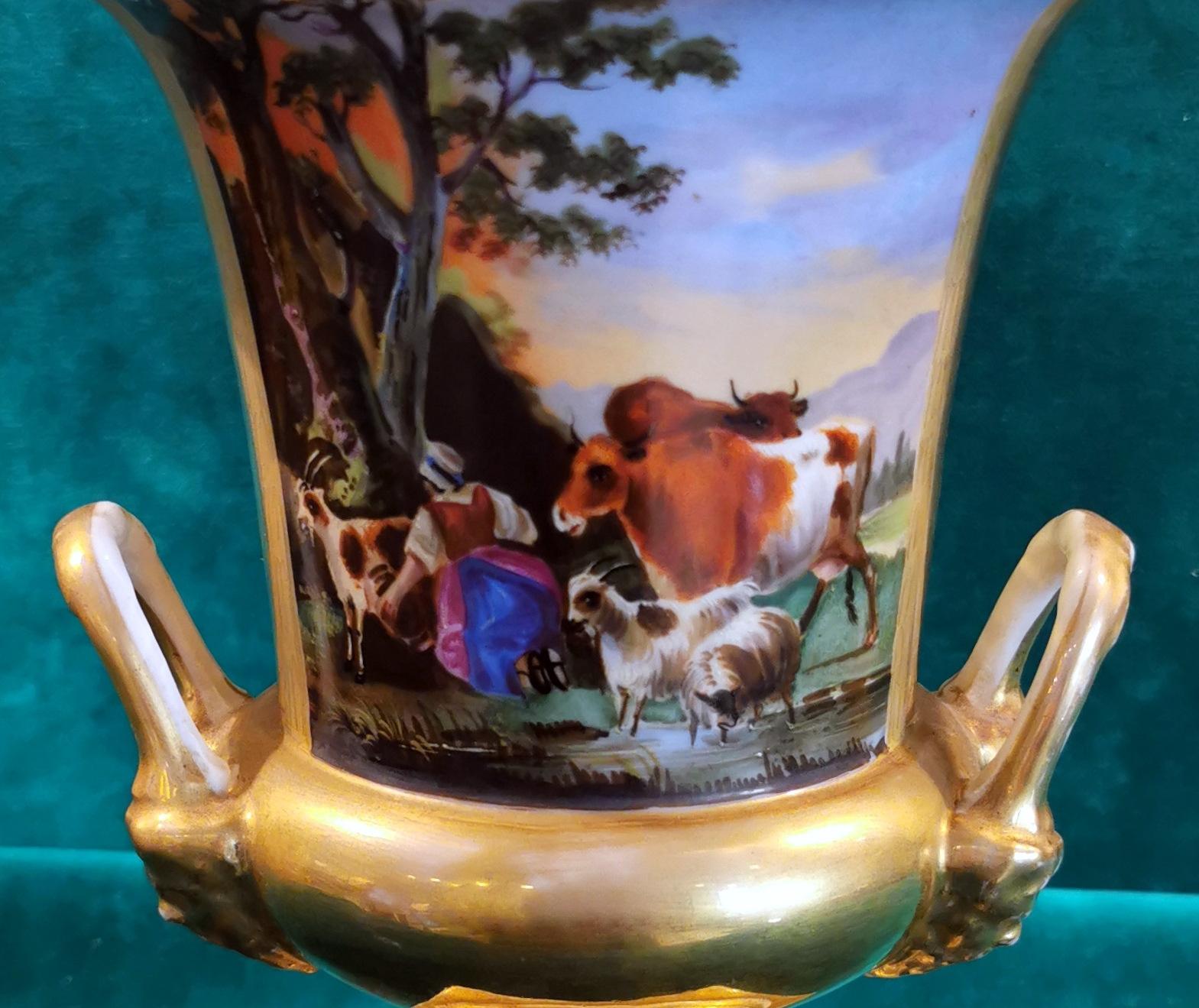 Restoration Style Vase Medicean French Porcelain De Paris Hand Painted Pure Gold 4