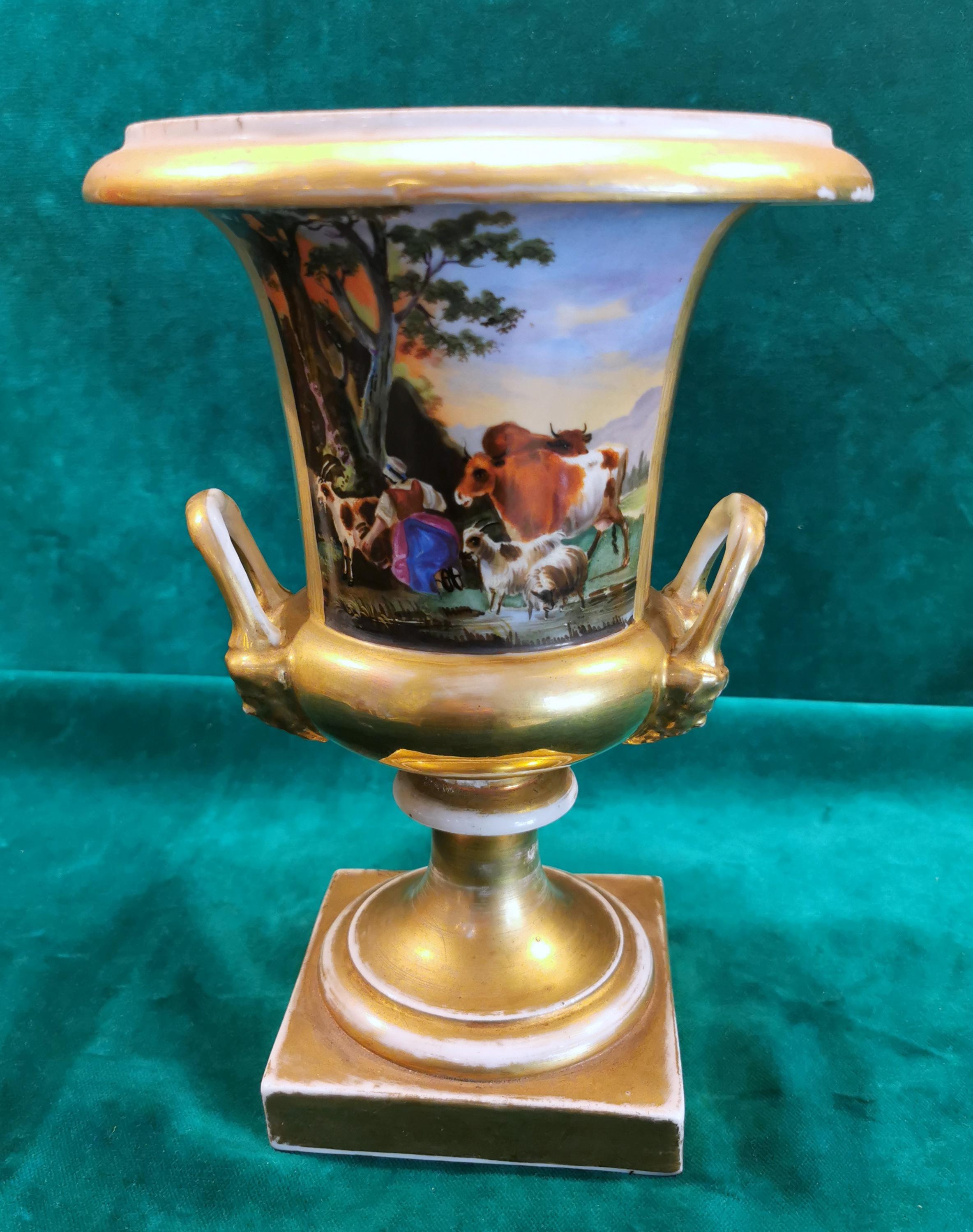 Restauration Restoration Style Vase Medicean French Porcelain De Paris Hand Painted Pure Gold