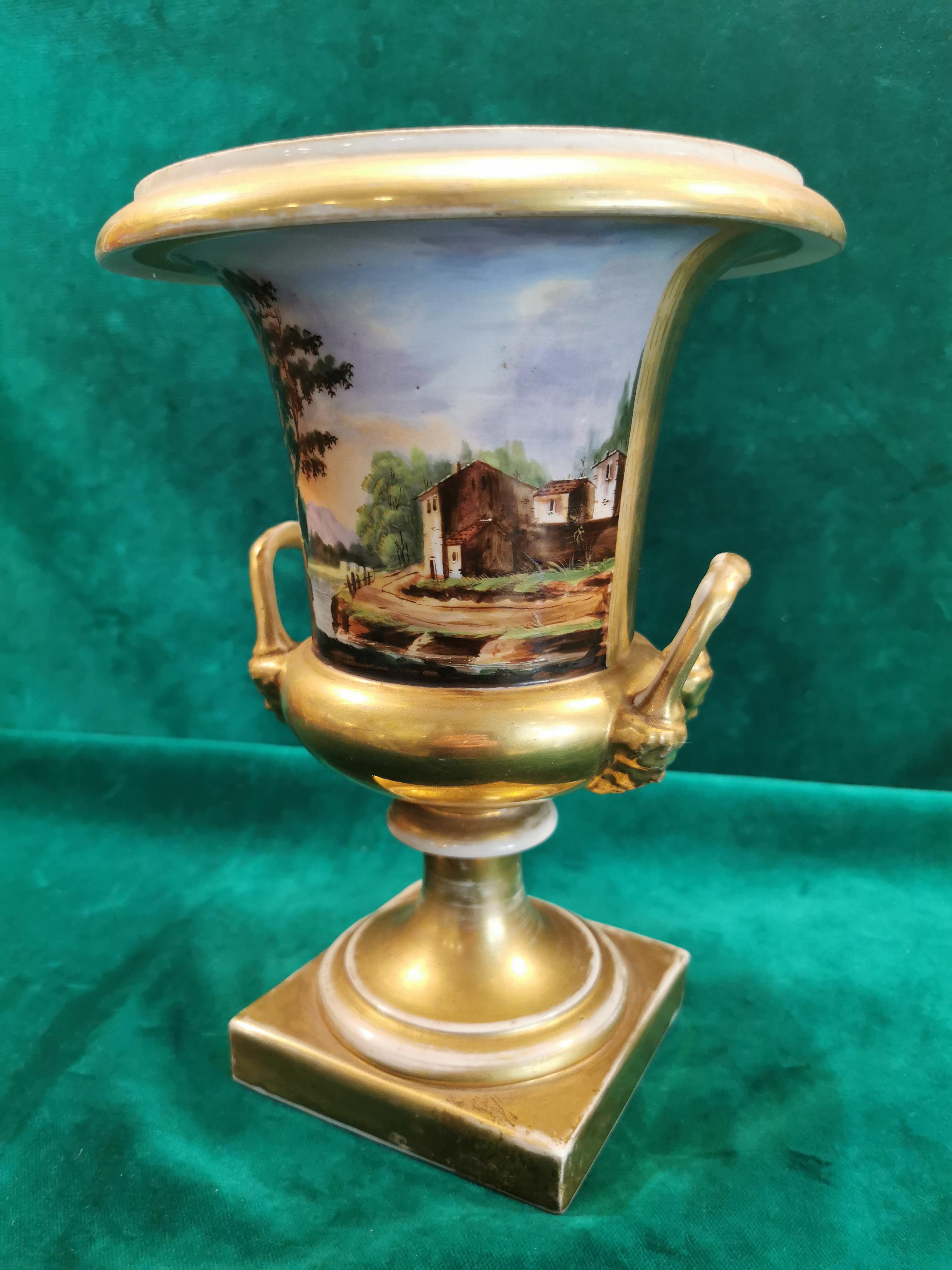 Hand-Painted Restoration Style Vase Medicean French Porcelain De Paris Hand Painted Pure Gold
