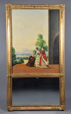Restoration Trumeau In Gilded Wood And Oil On Canvas - La Charité