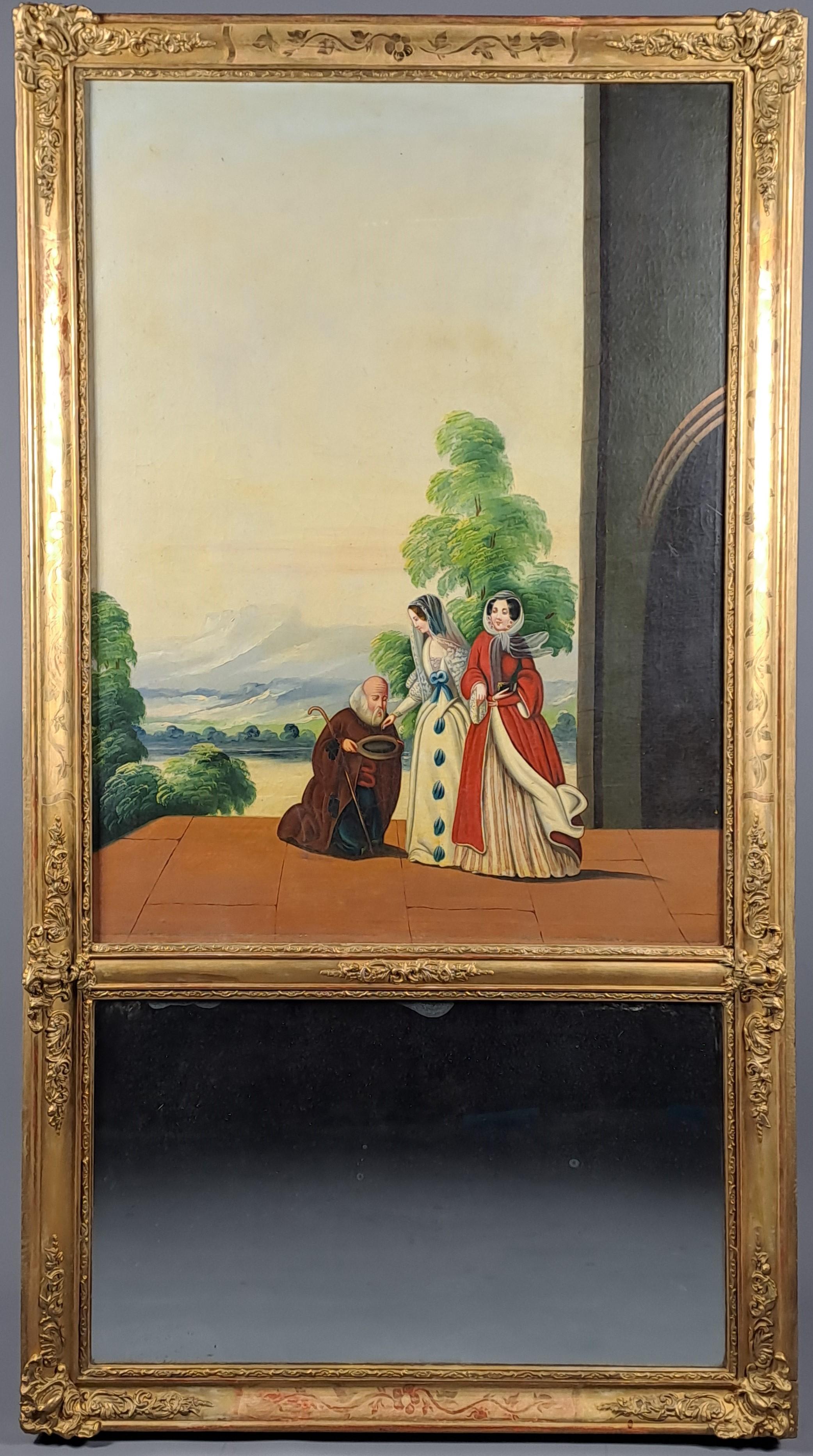 Restaurierung Trumeau in vergoldetem Holz und Öl auf Leinwand - La Charité (Restauration) im Angebot