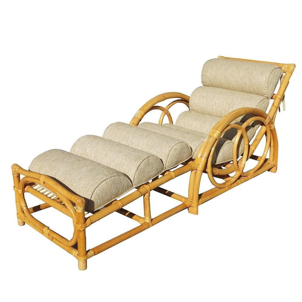 American Restored Circles & Speed Arm Rattan Chaise Lounge Chair For Sale