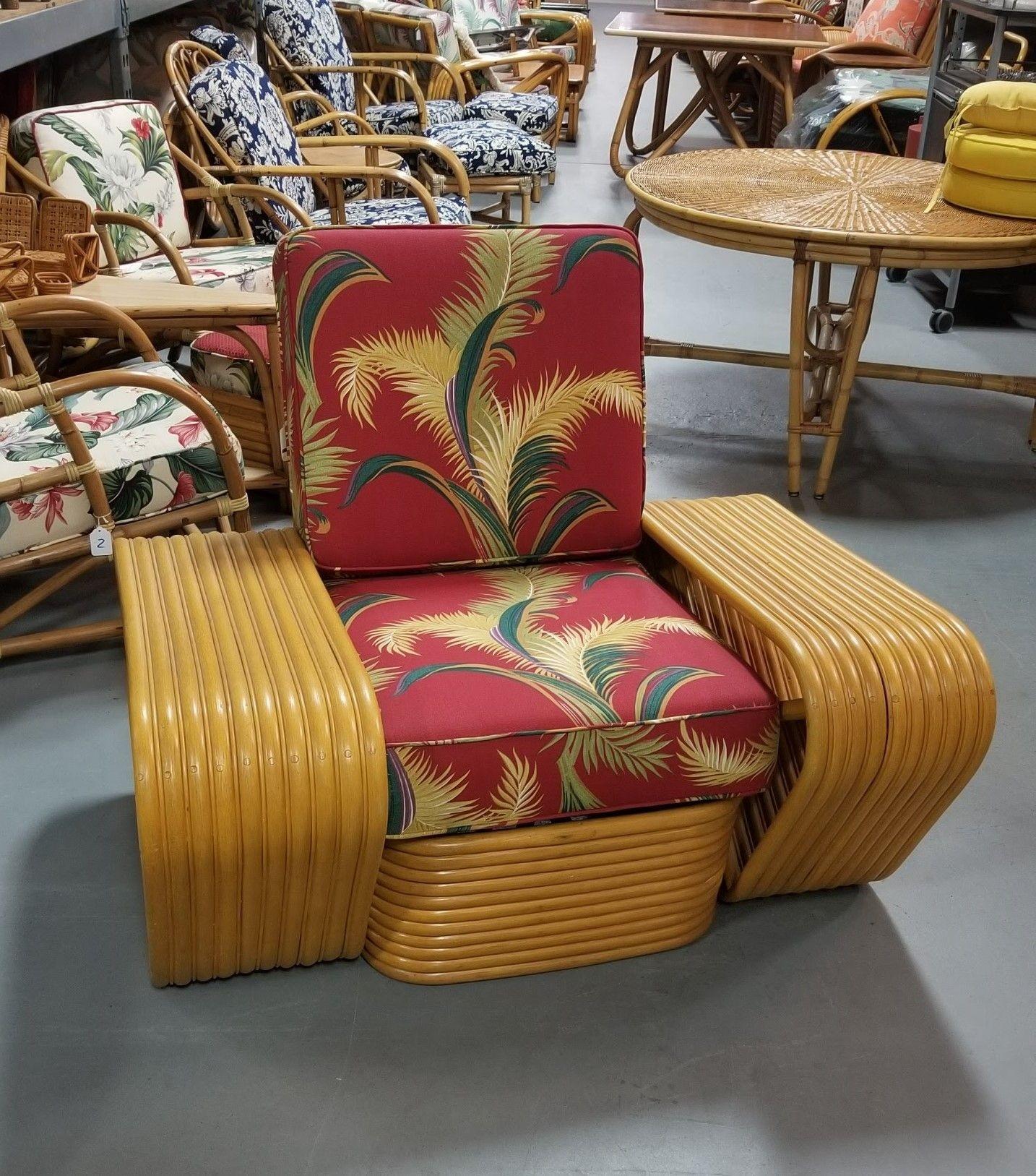 Rattan Restored 10 Strand Square Pretzel Lounge Chair For Sale