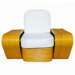 Restored 10 Strand Square Pretzel Rattan Lounge Chair Paul Frankl Style