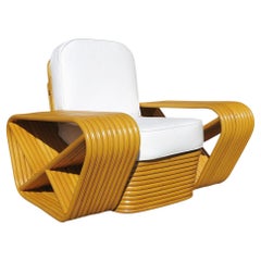 Restored 10 Strand Square Pretzel Rattan Lounge Chair Paul Frankl Style