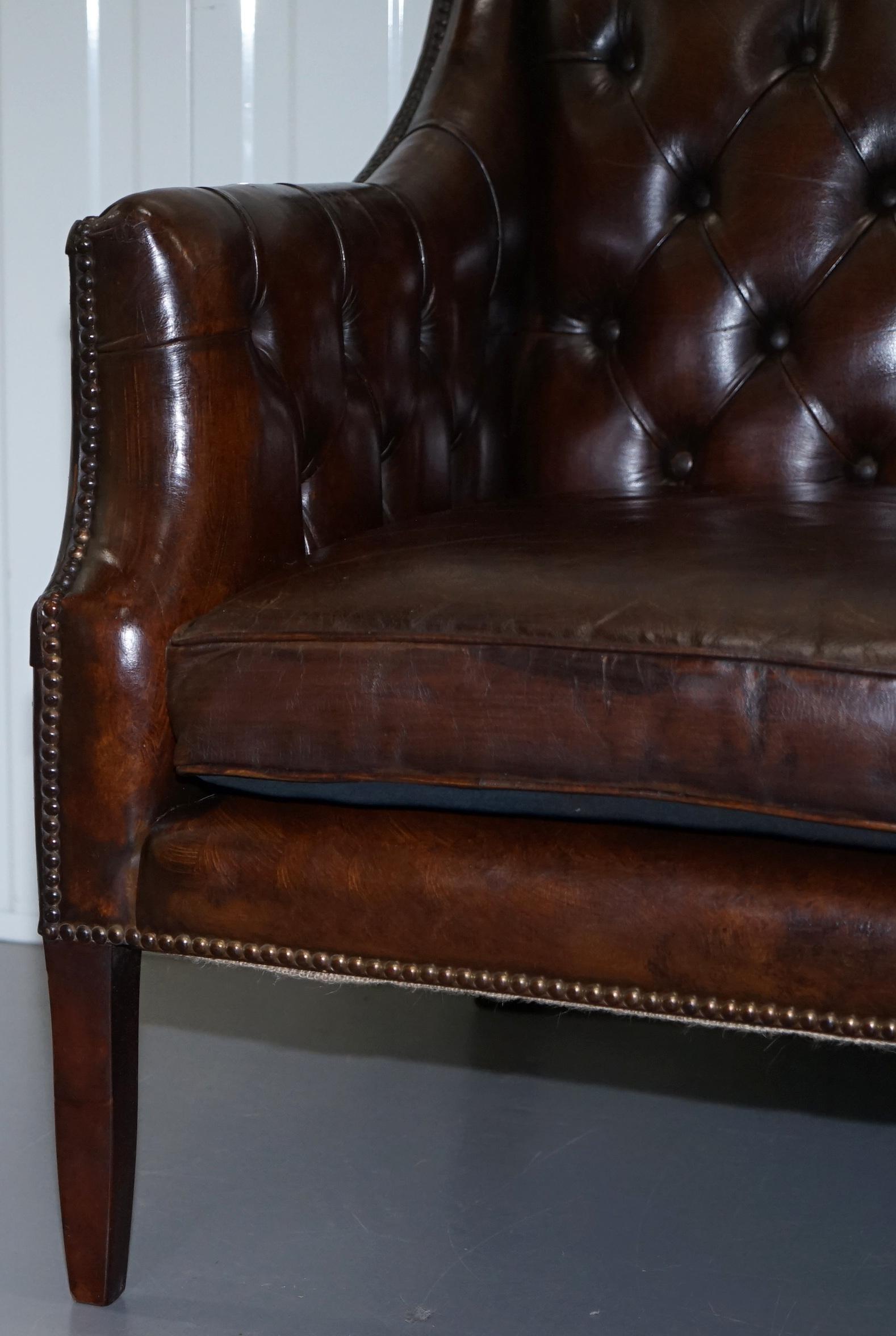 Restored Lutyen's Viceroy Chesterfield Brown Leather Two-Seat Sofa 3