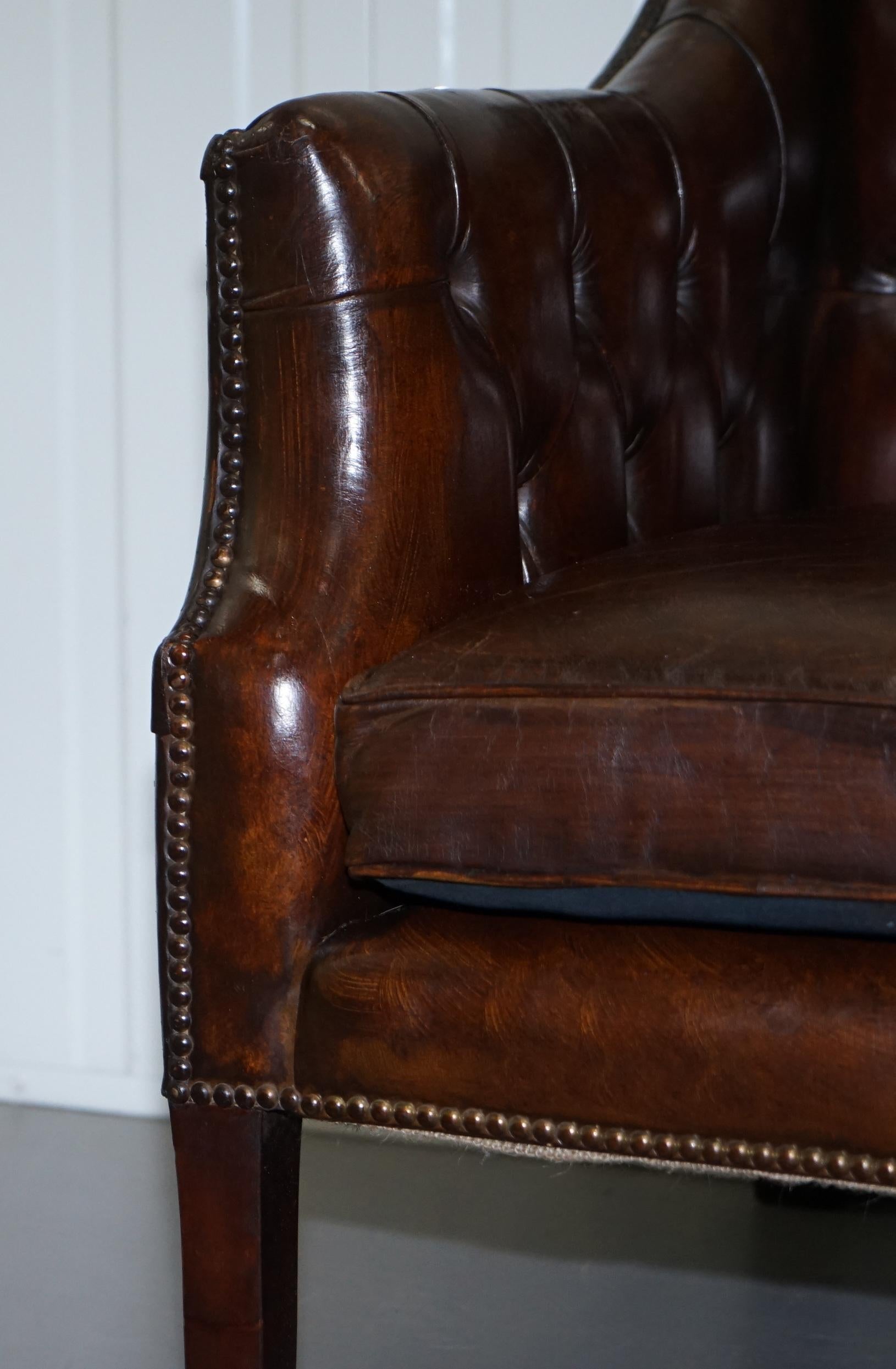 Restored Lutyen's Viceroy Chesterfield Brown Leather Two-Seat Sofa 4